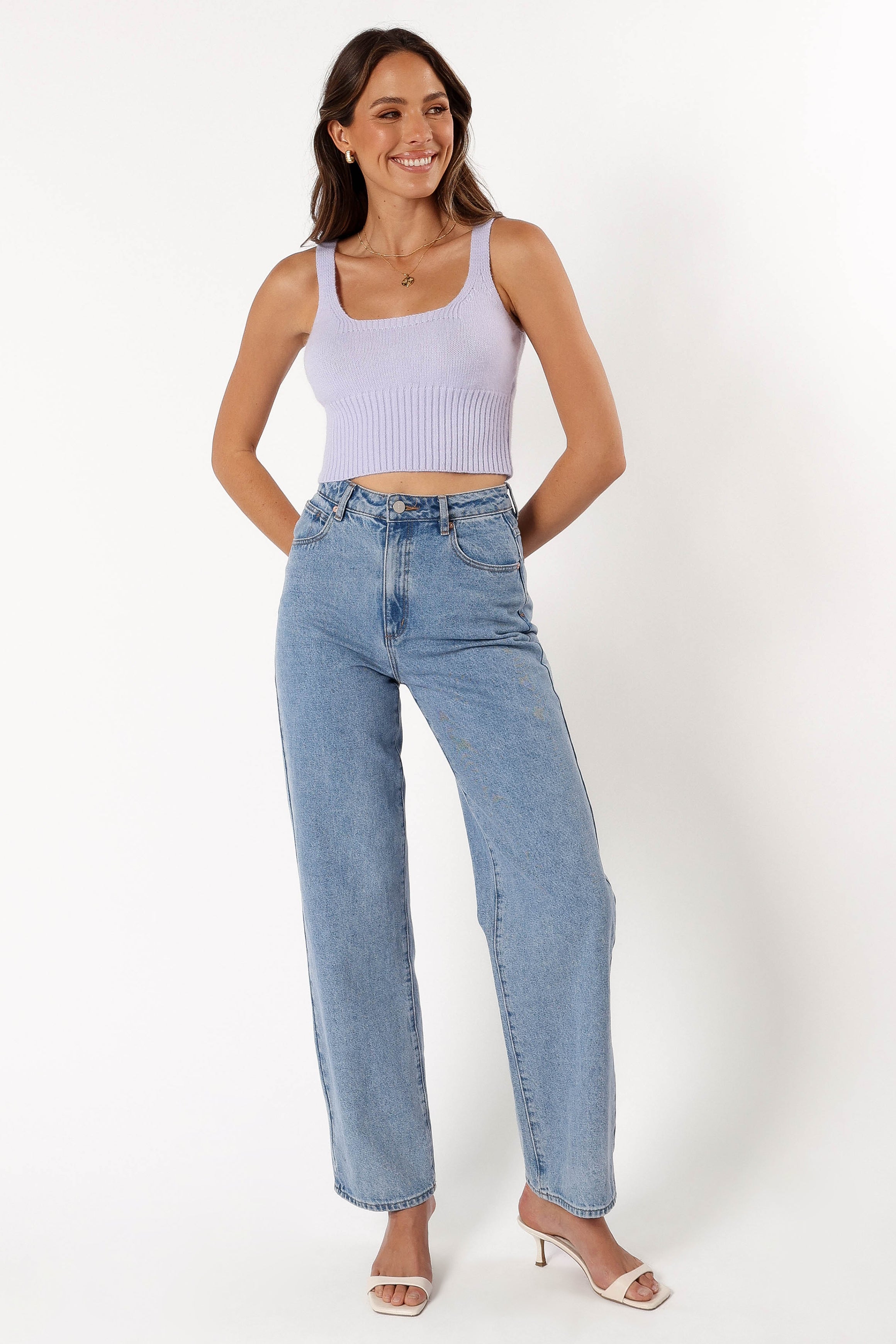 Lilac Cropped Isabel Sweater Top - Soft Knit Round Neck