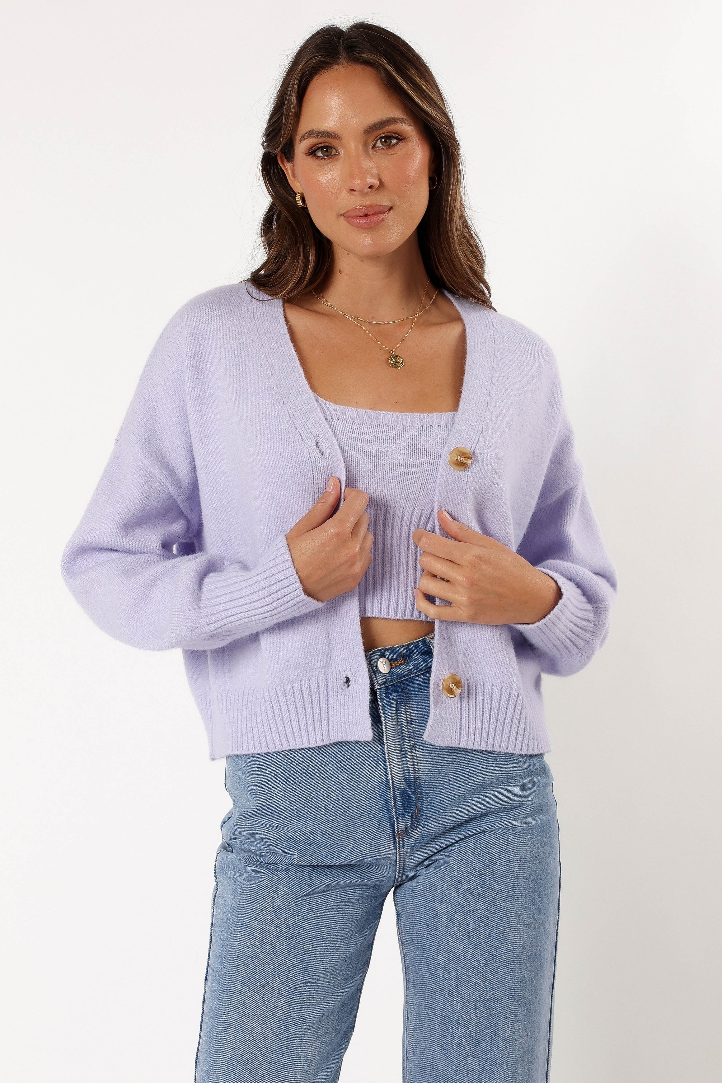 Lilac Cropped Isabel Sweater Top - Soft Knit Round Neck