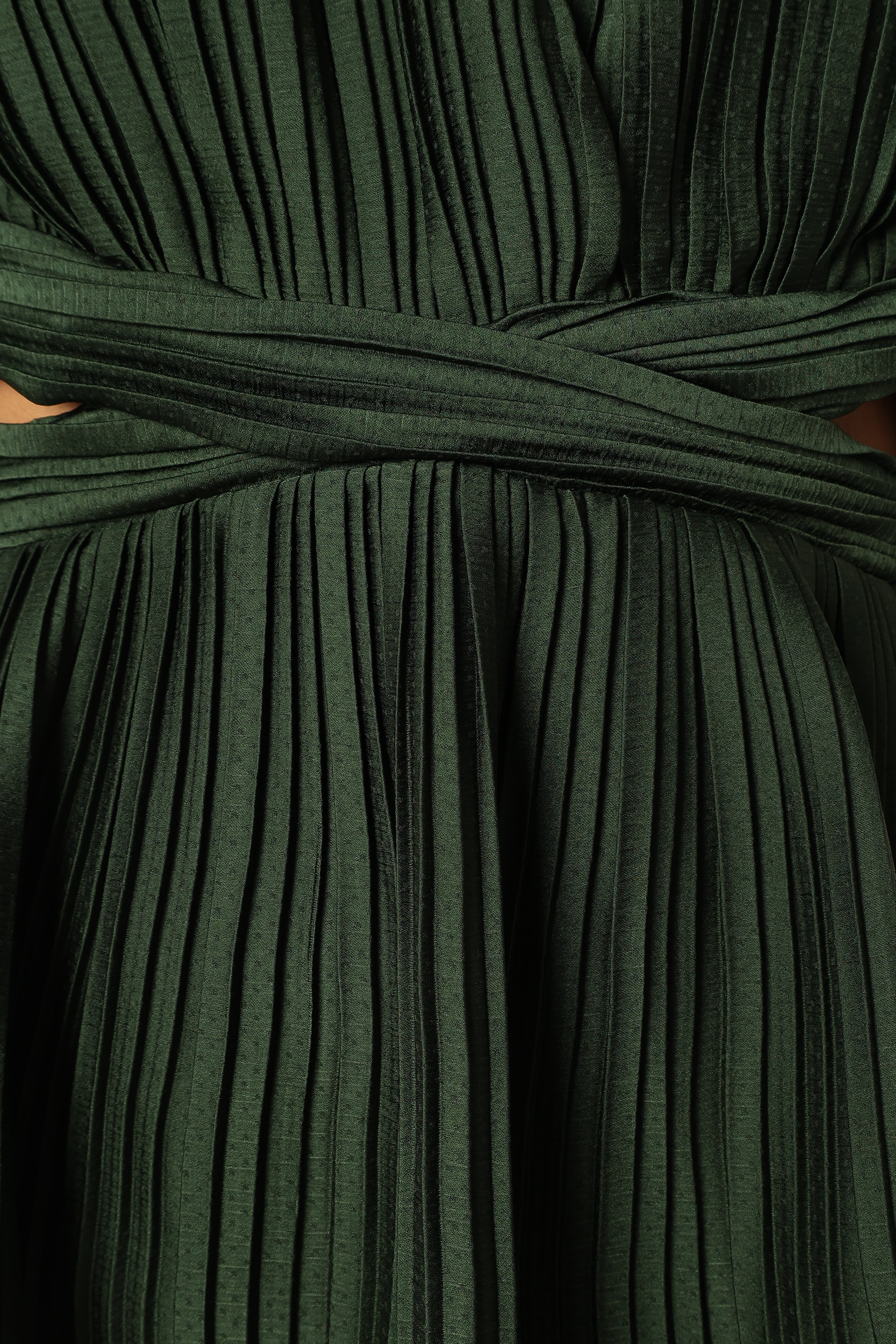 Emerald Green Pippa Midi Dress with Long Sleeves & V-Neck