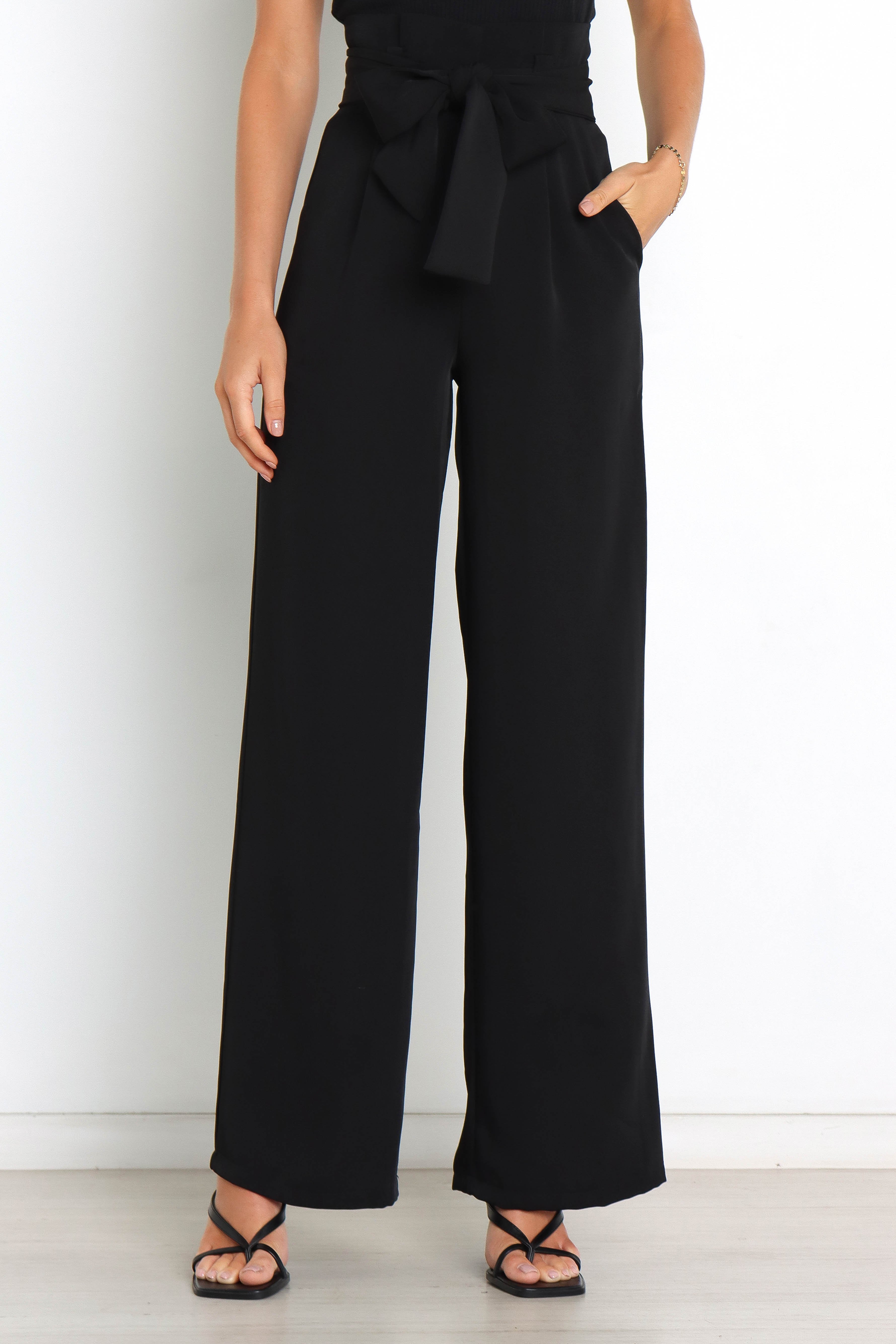 Women's High Waisted Wide Leg Pants - Kieran Black Pleated Trousers