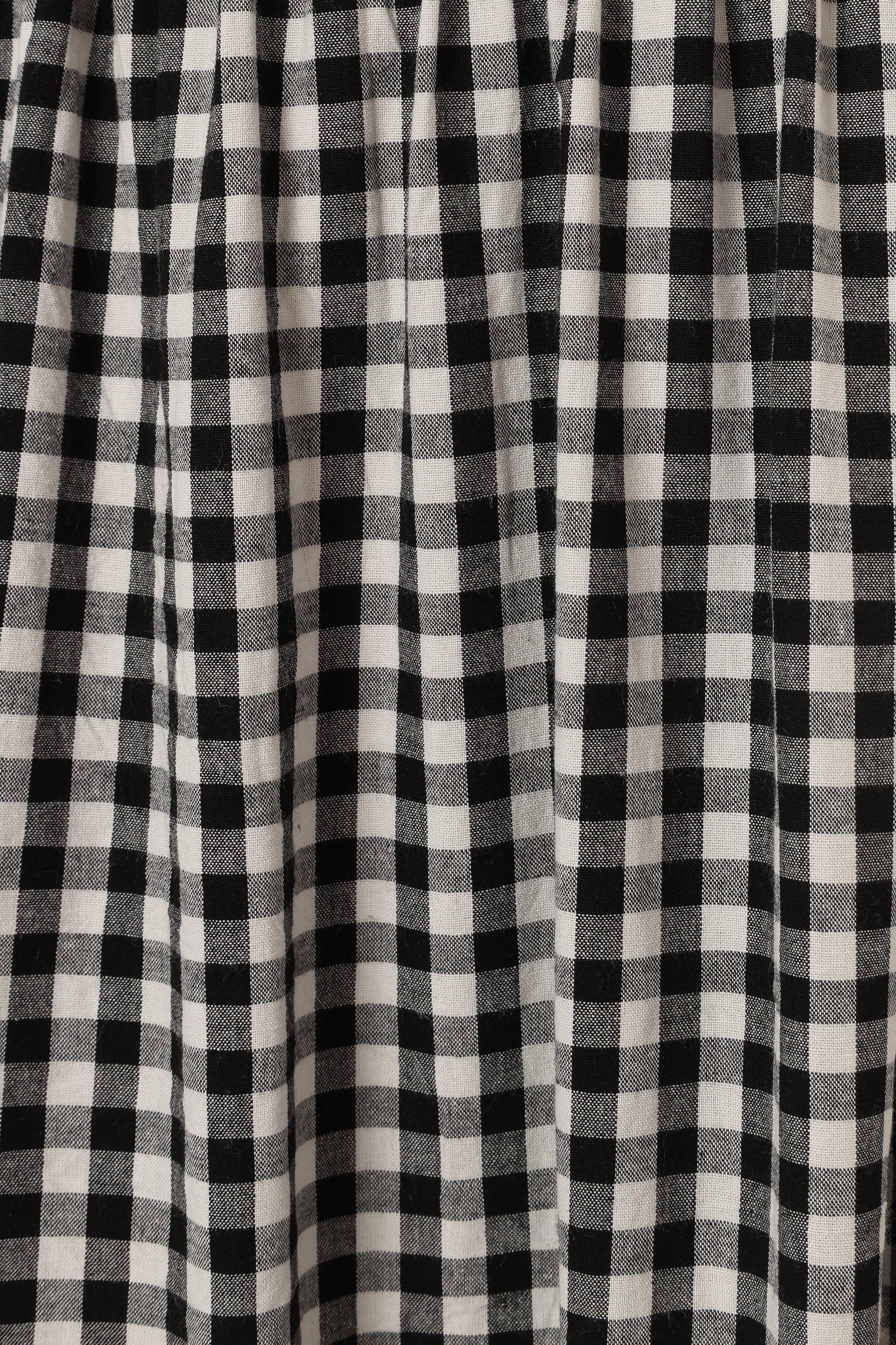 Black Gingham Bambi Tiered Midi Skirt with Pockets - Cotton A-Line
