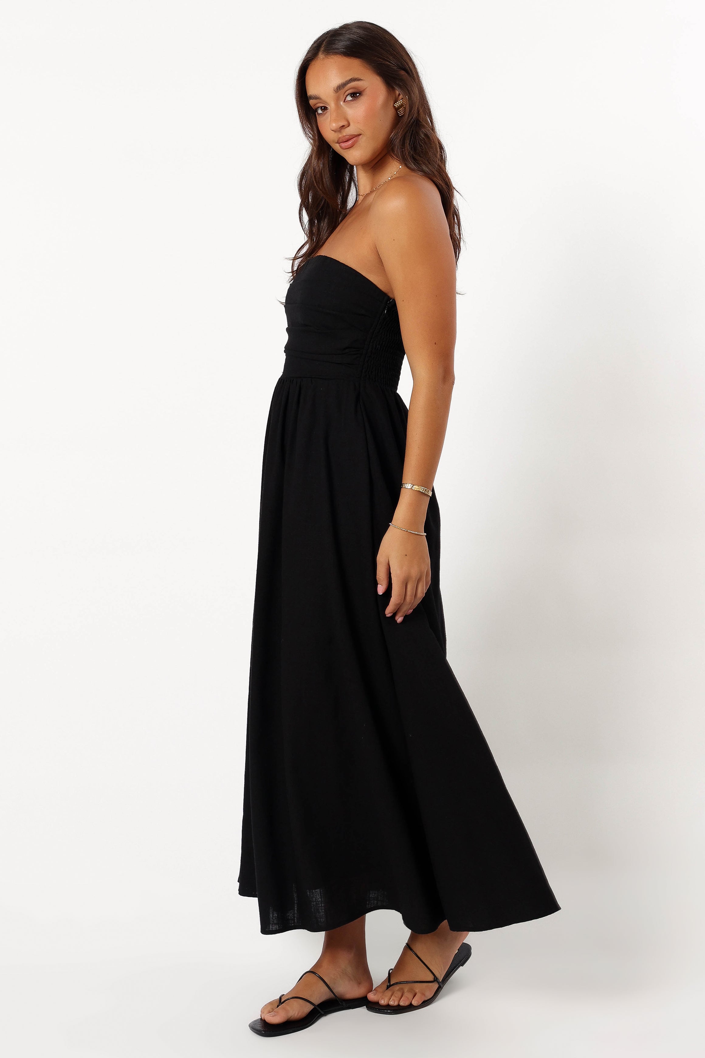 Kayt Black Strapless Maxi Dress with Pleated Bodice