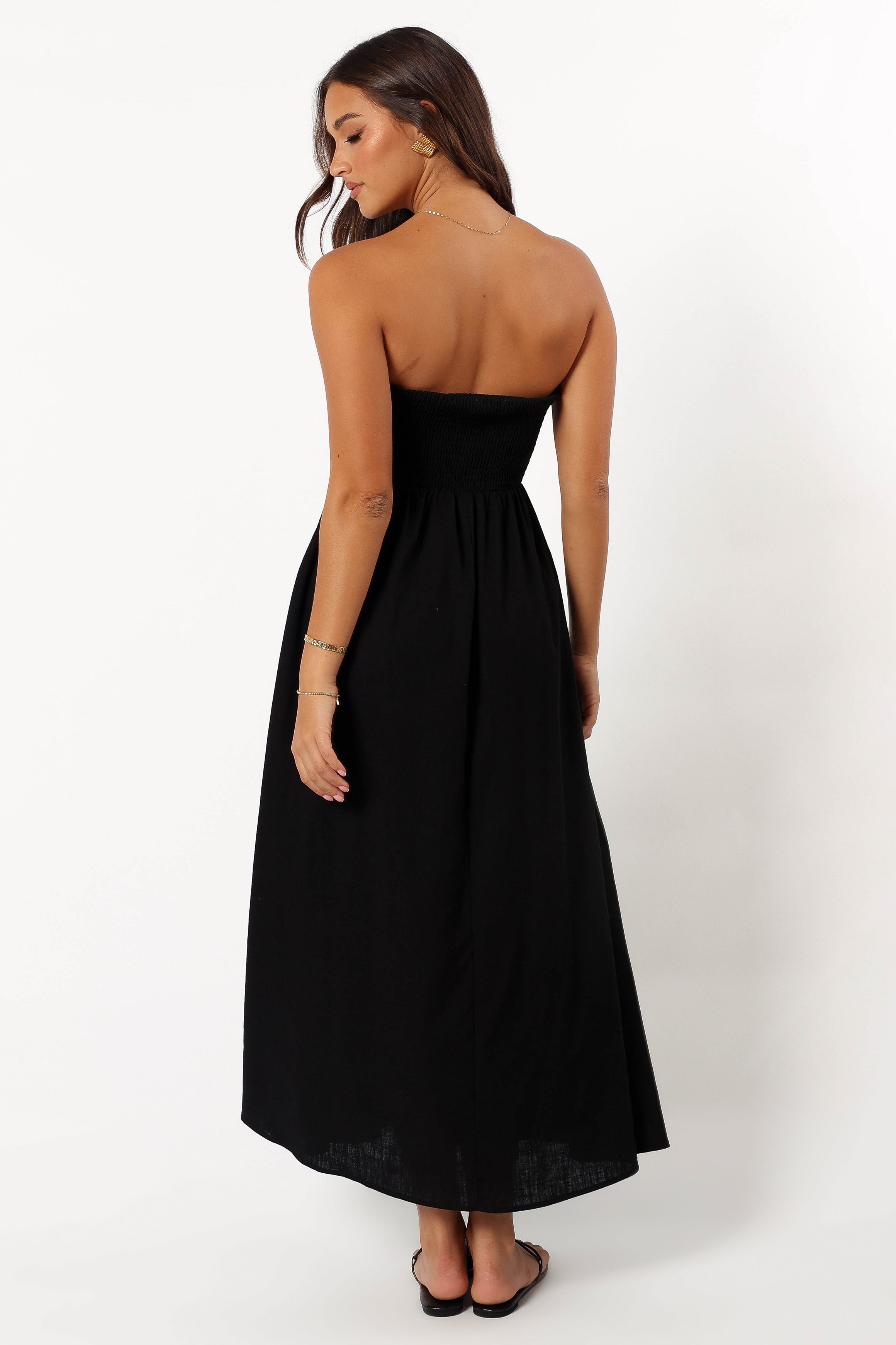 Kayt Black Strapless Maxi Dress with Pleated Bodice