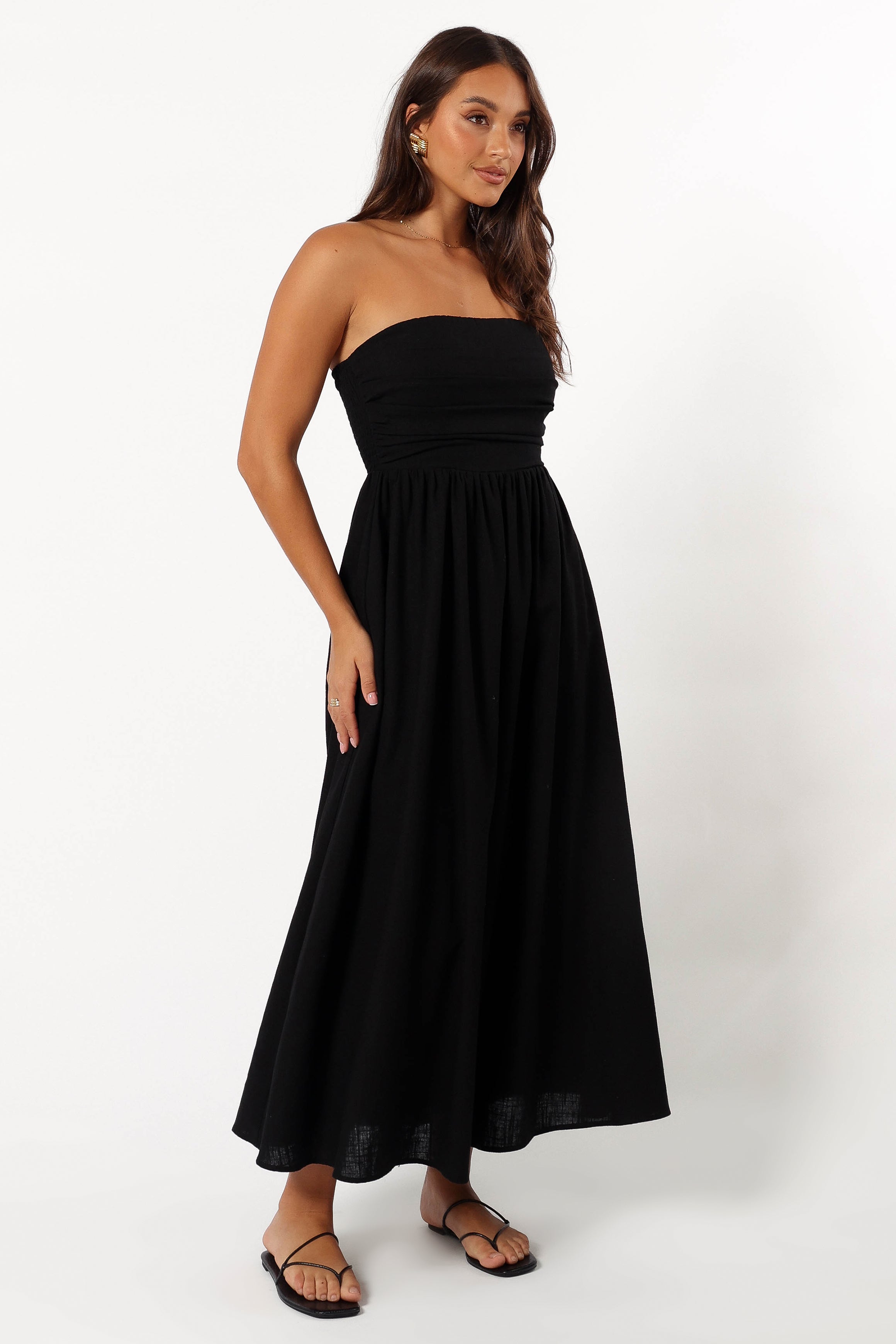 Kayt Black Strapless Maxi Dress with Pleated Bodice
