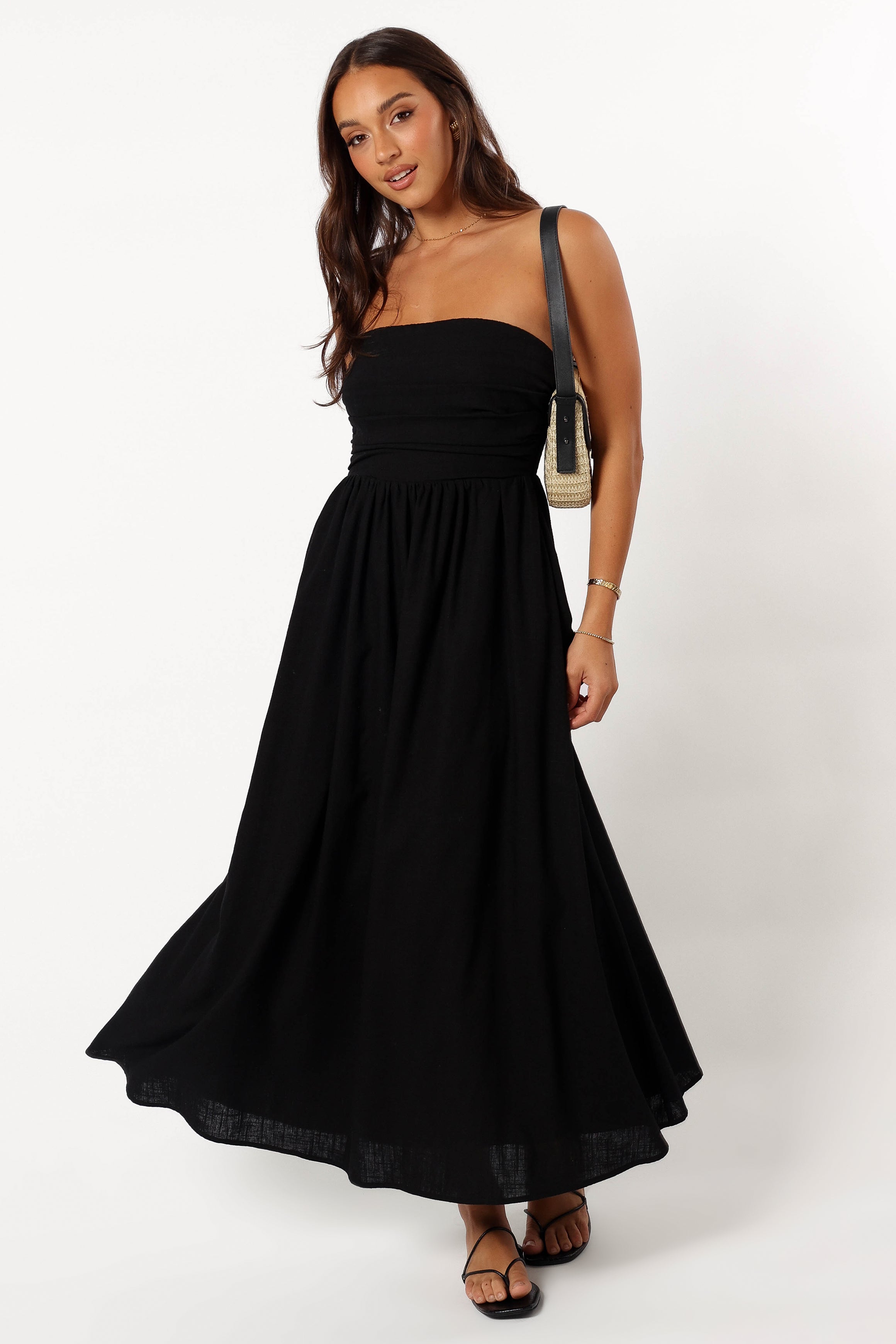 Kayt Black Strapless Maxi Dress with Pleated Bodice