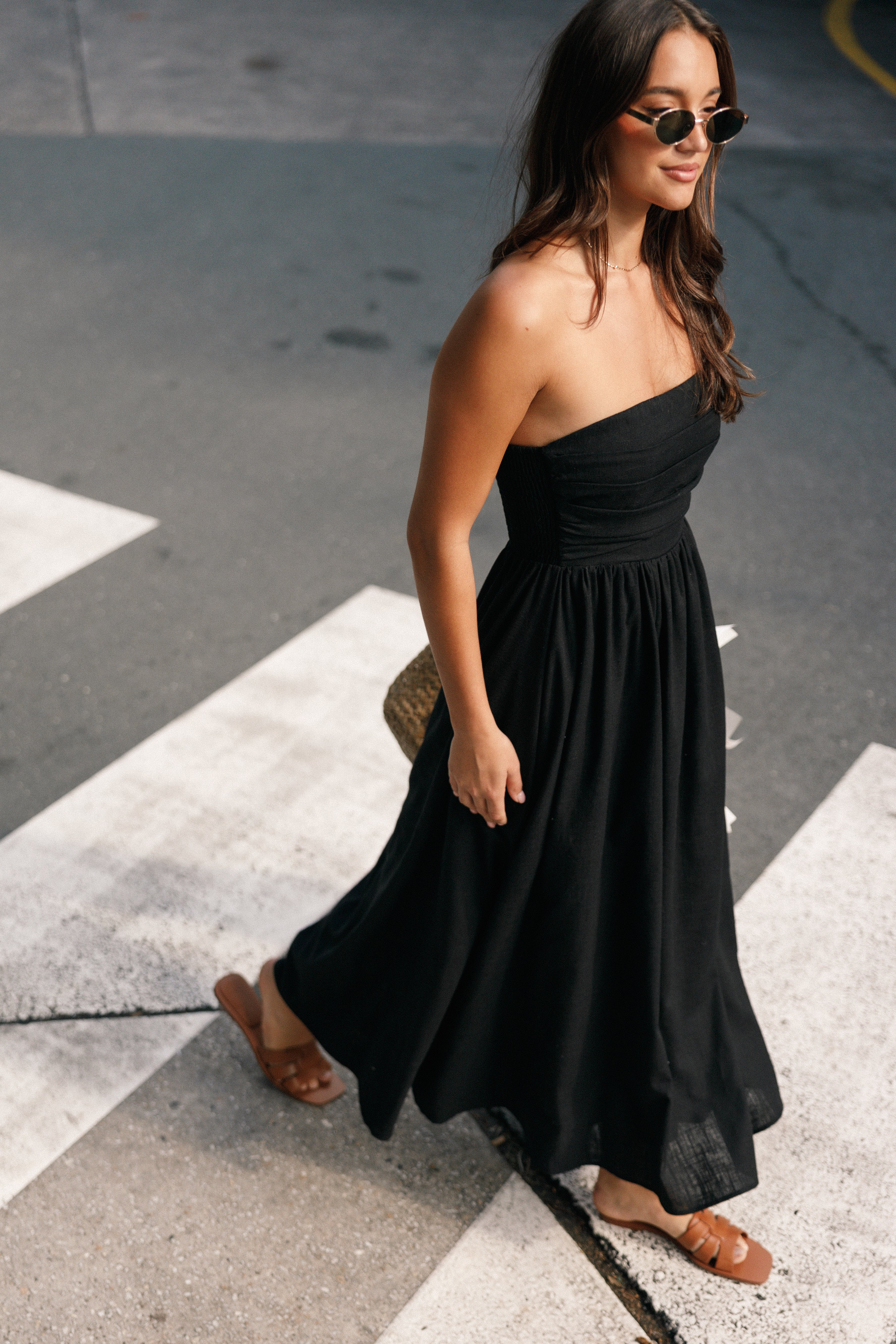 Kayt Black Strapless Maxi Dress with Pleated Bodice