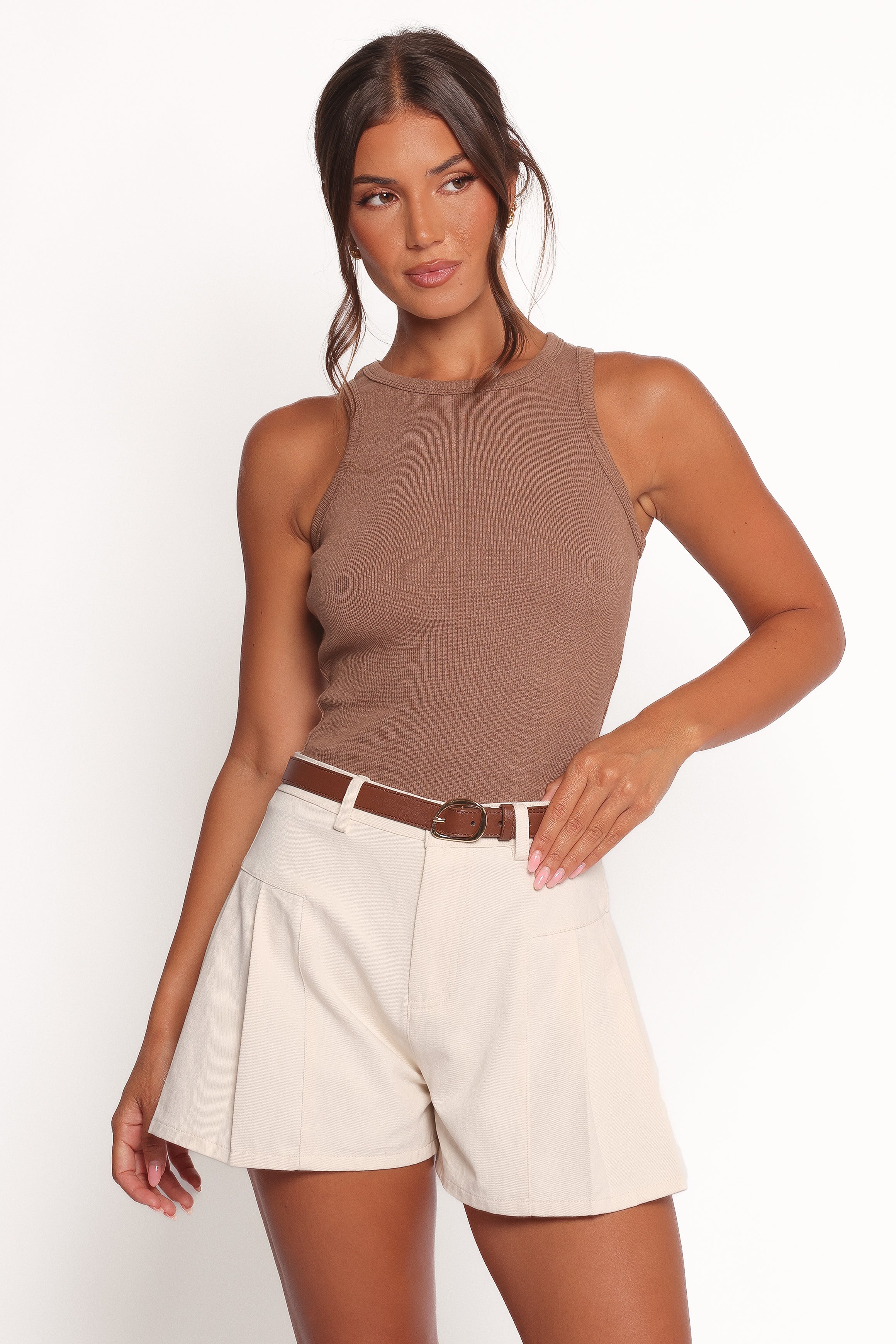 Ari Cotton Ribbed Cropped Tank Top - Mocha
