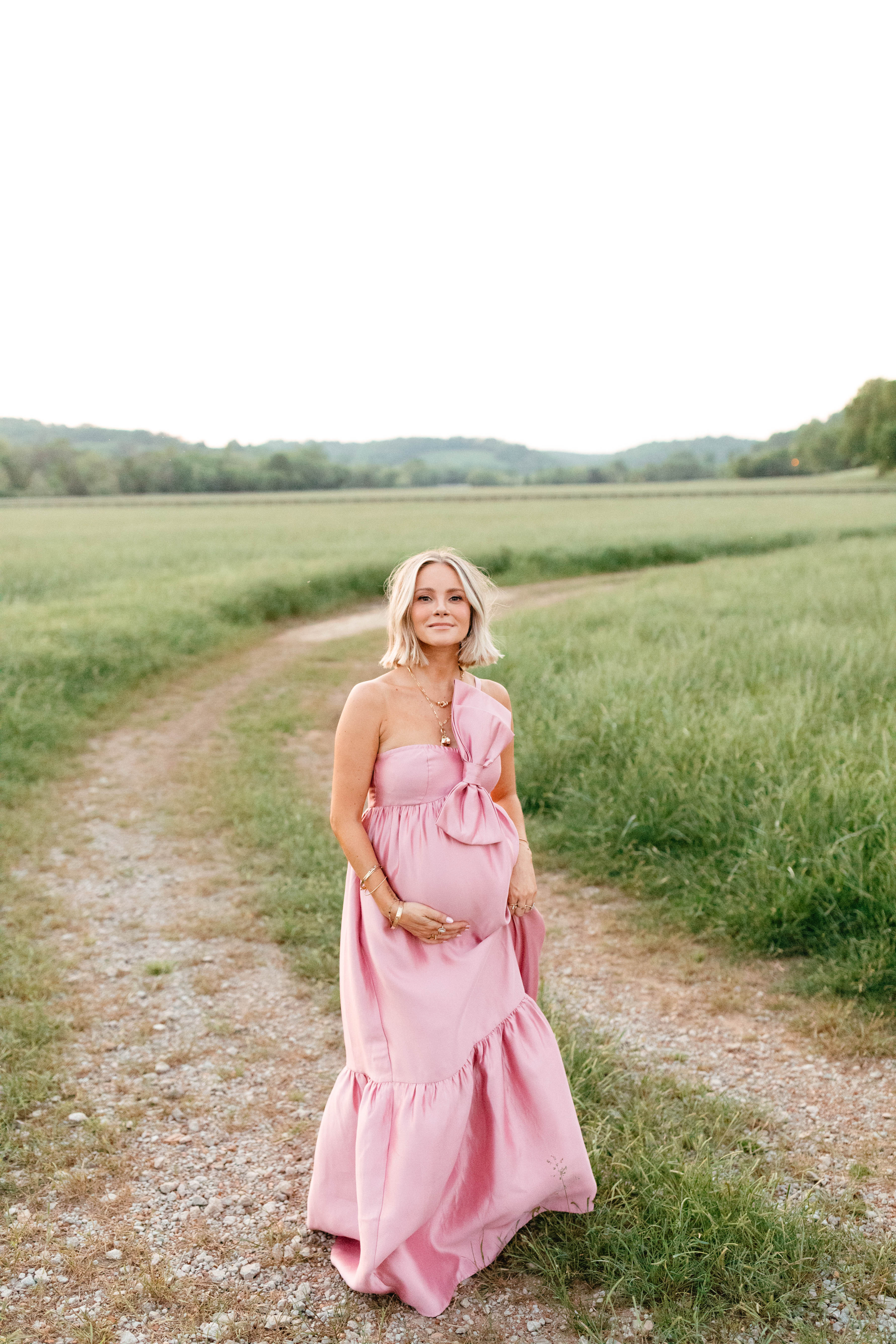 One Shoulder Bow Maxi Dress with Pockets - Dusty Rose