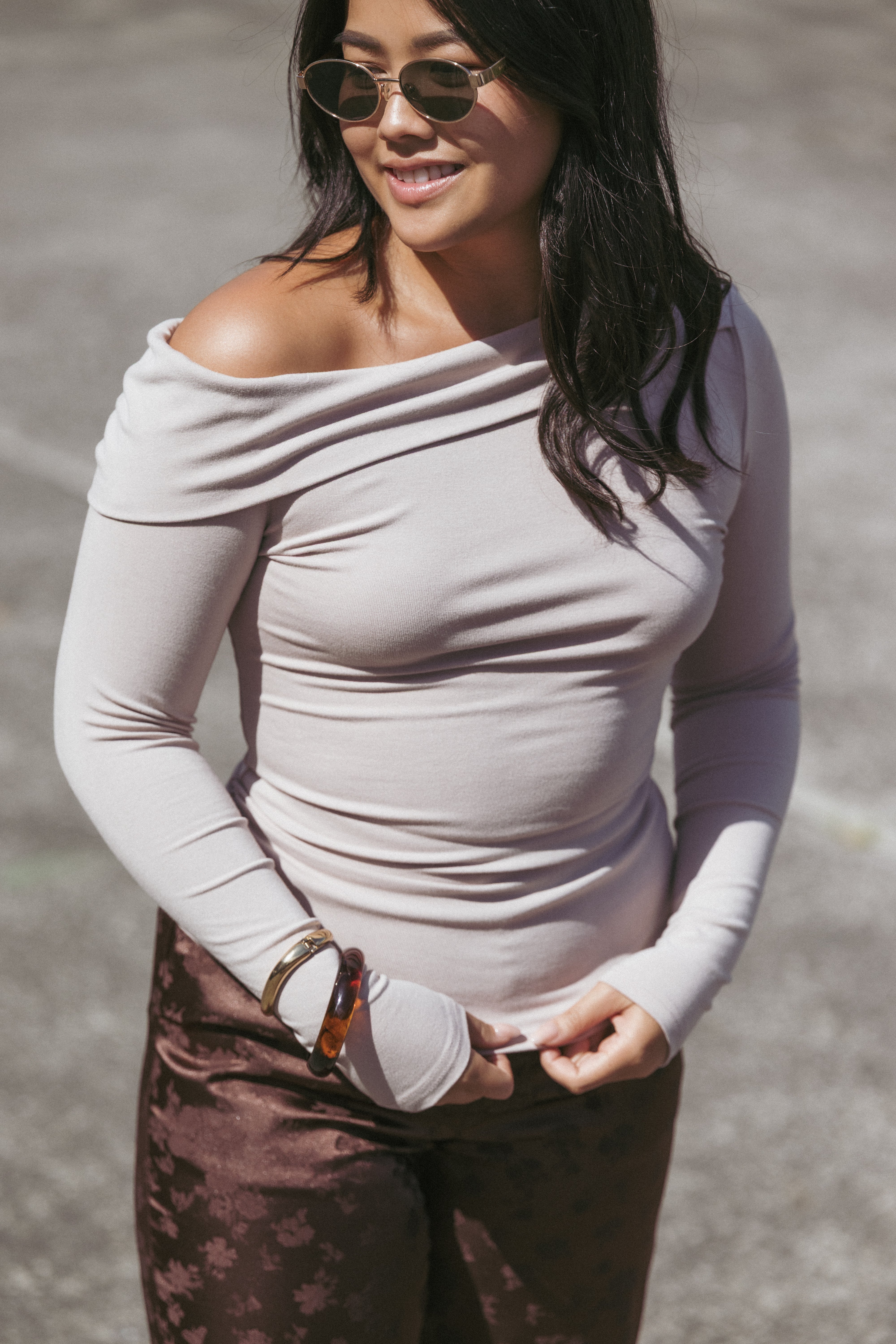 Liah One Shoulder Knit Top - Grey Asymmetrical Neckline