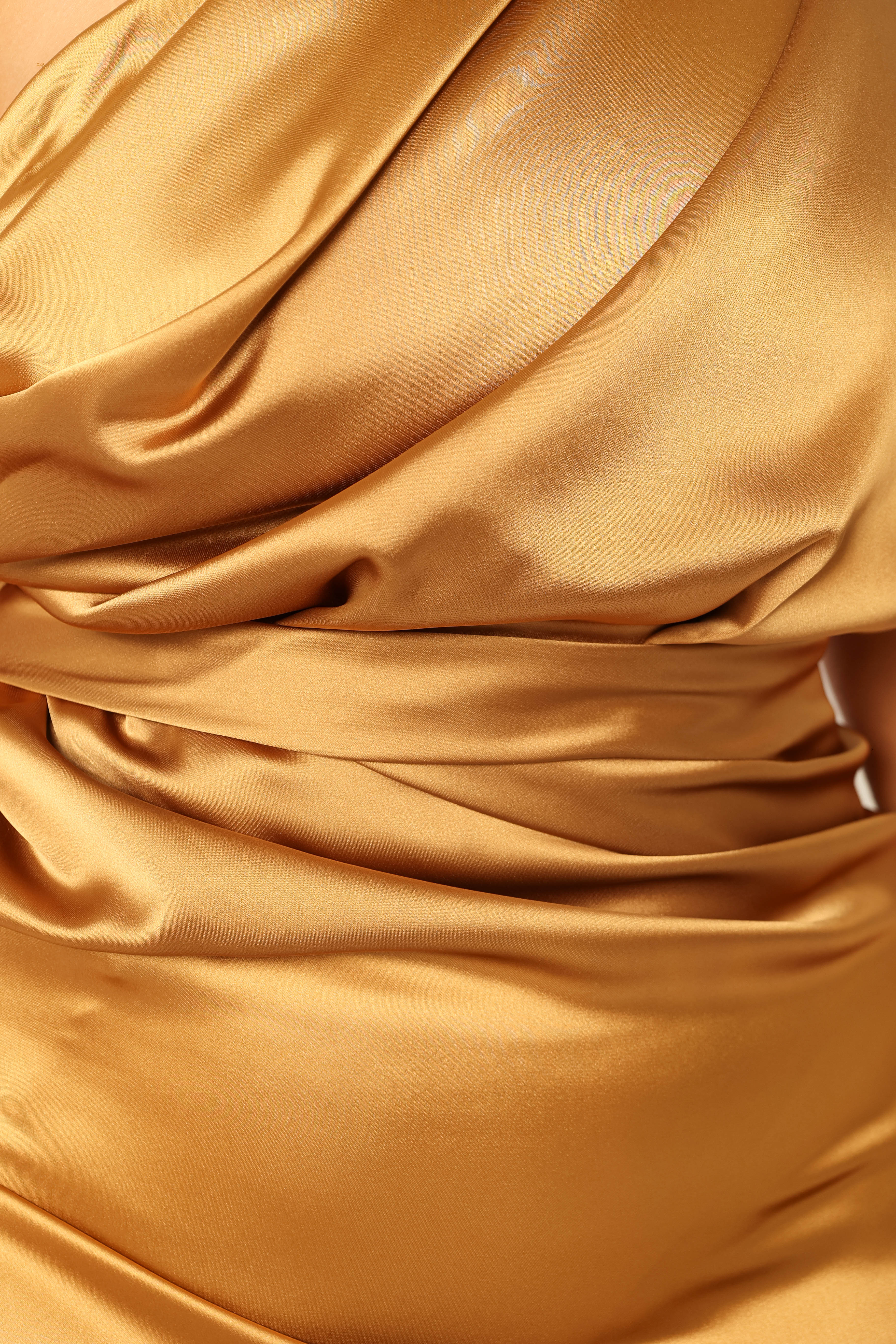 Nadia Satin One Shoulder Maxi Dress - Bronze Evening Gown