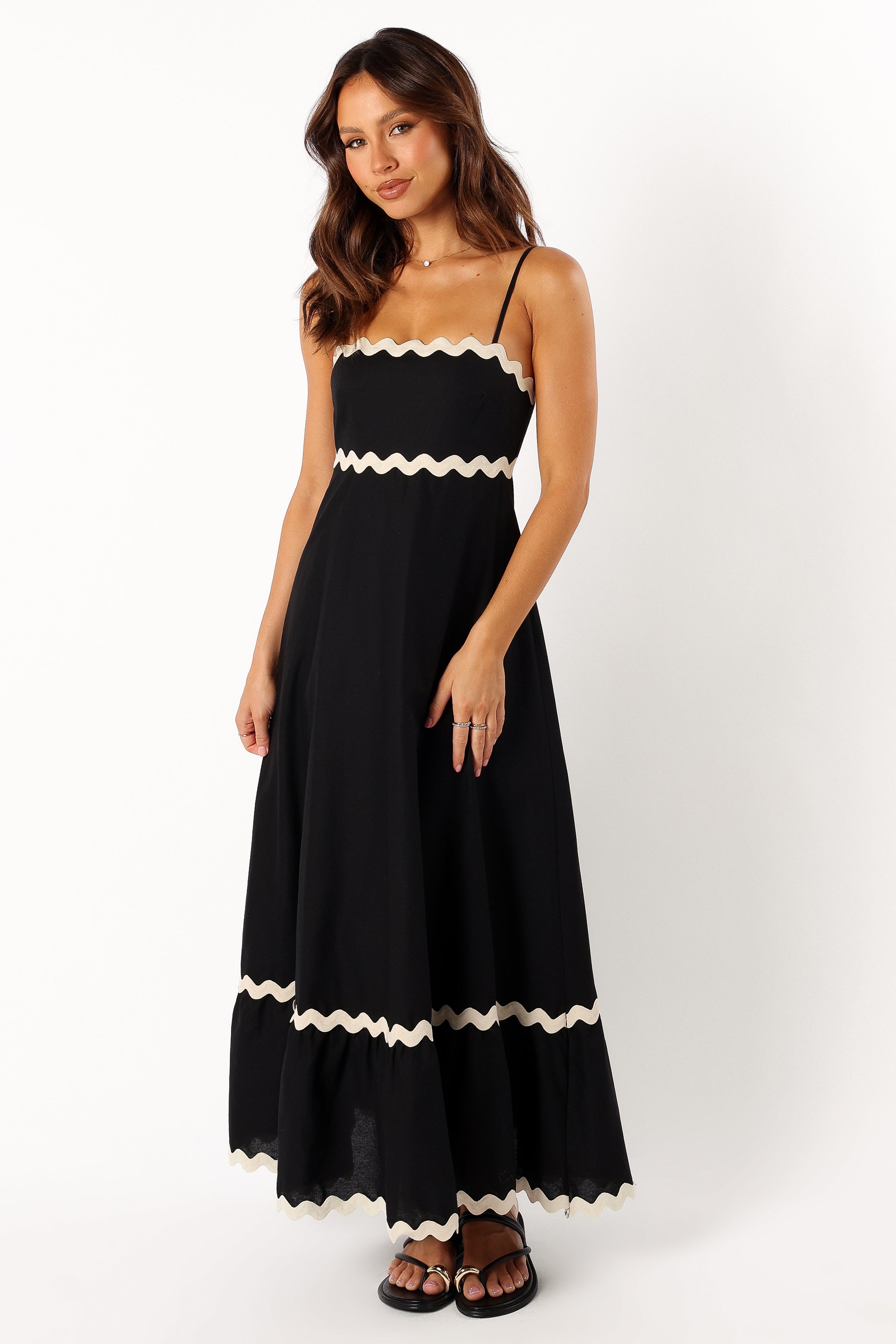 Yana Cotton Maxi Dress with Adjustable Straps - Black Cream