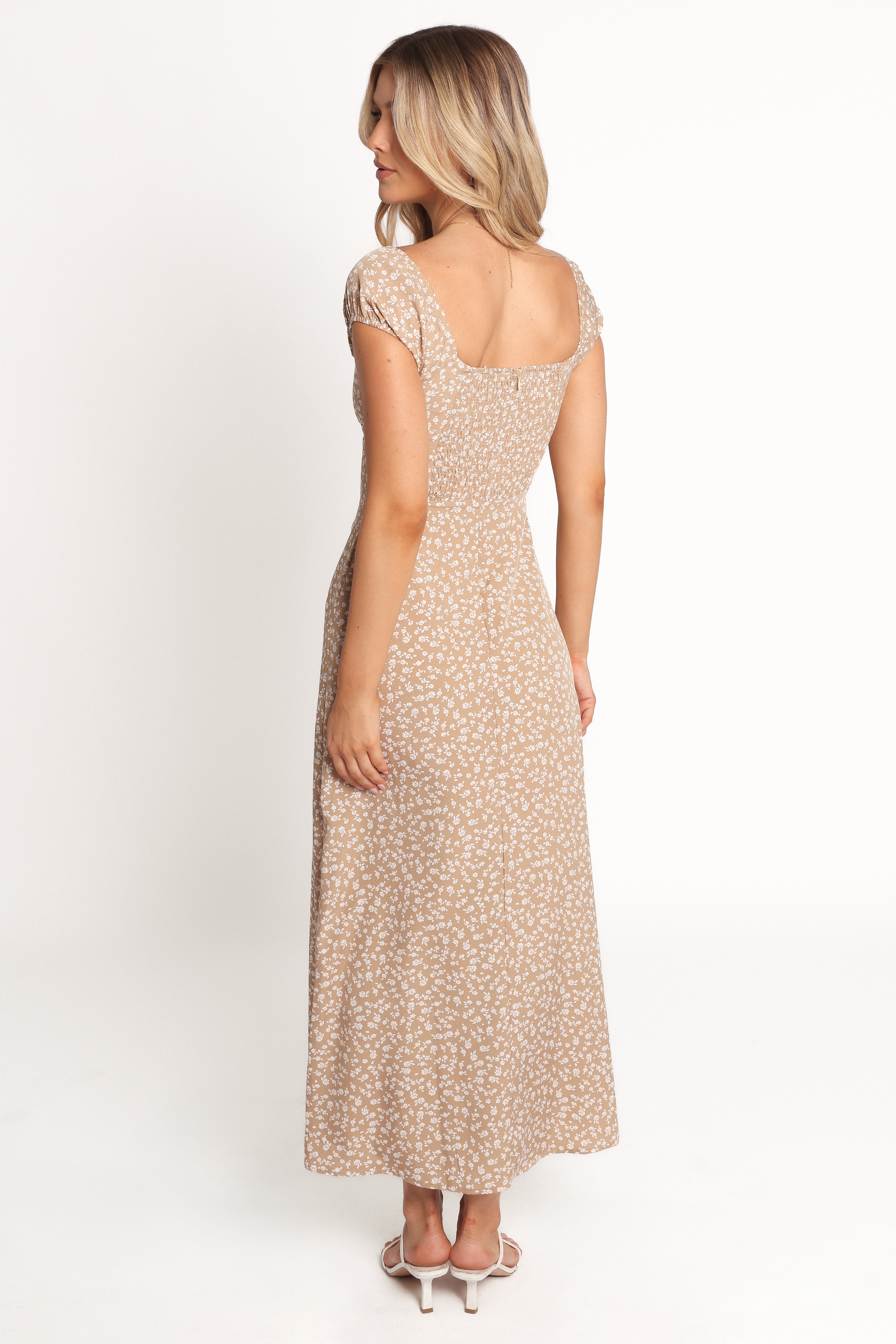 Floral Sweetheart Neckline Maxi Dress - Leire Beige