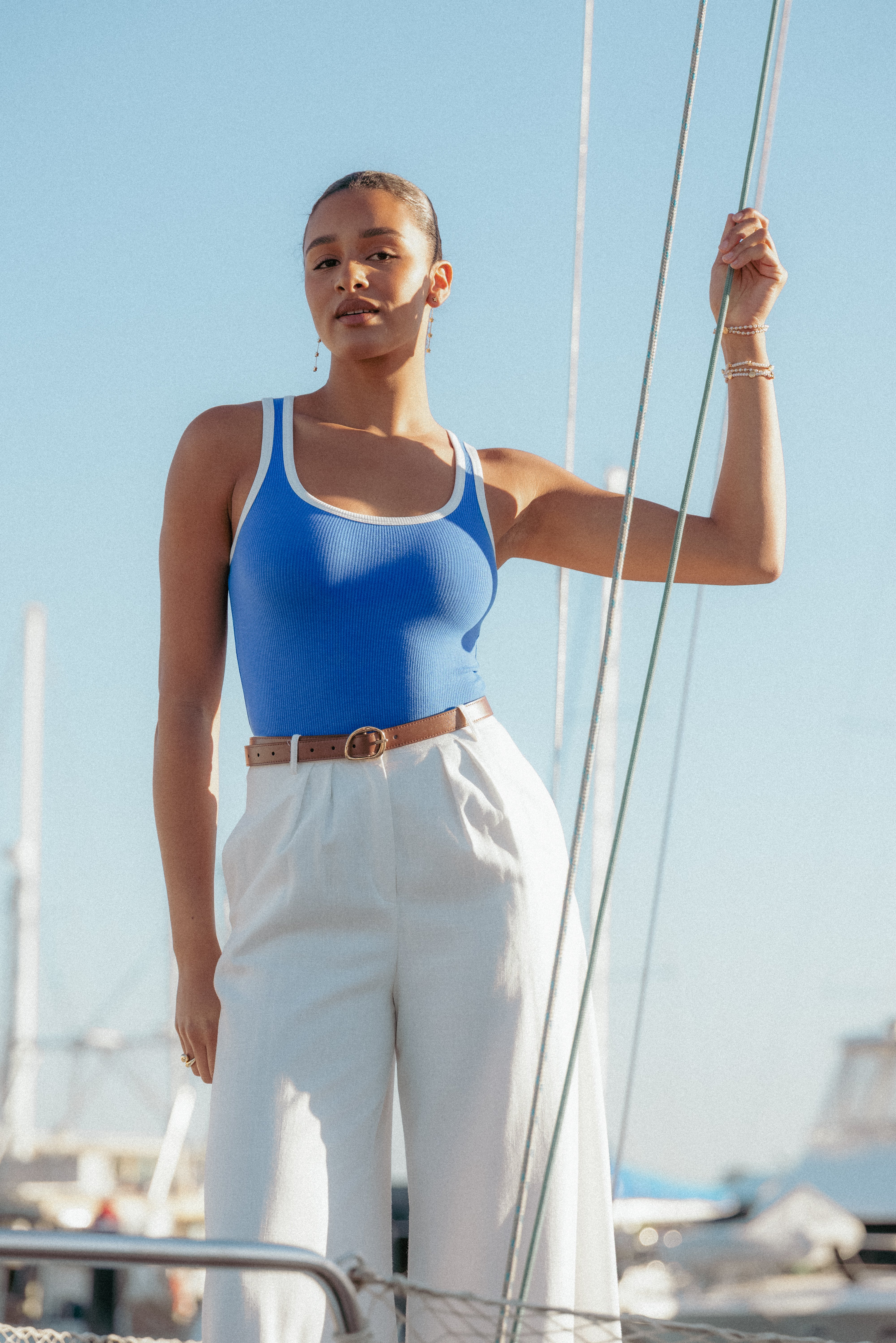 Angelo Ribbed Knit Tank Top with White Trim - Royal White