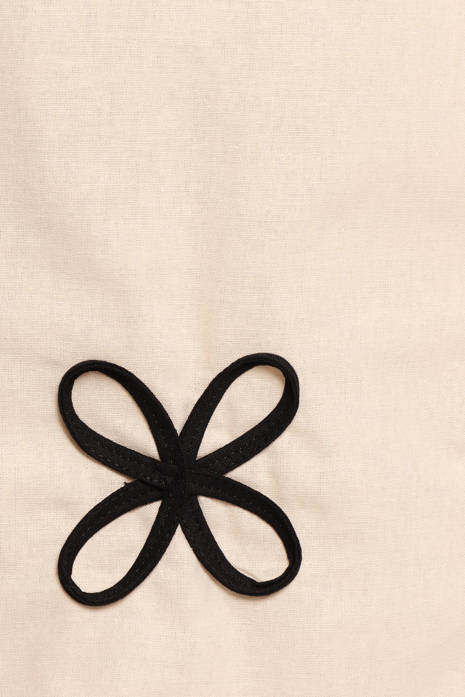 Thalia Cotton Mini Dress with Floral Embroidery - Cream & Black