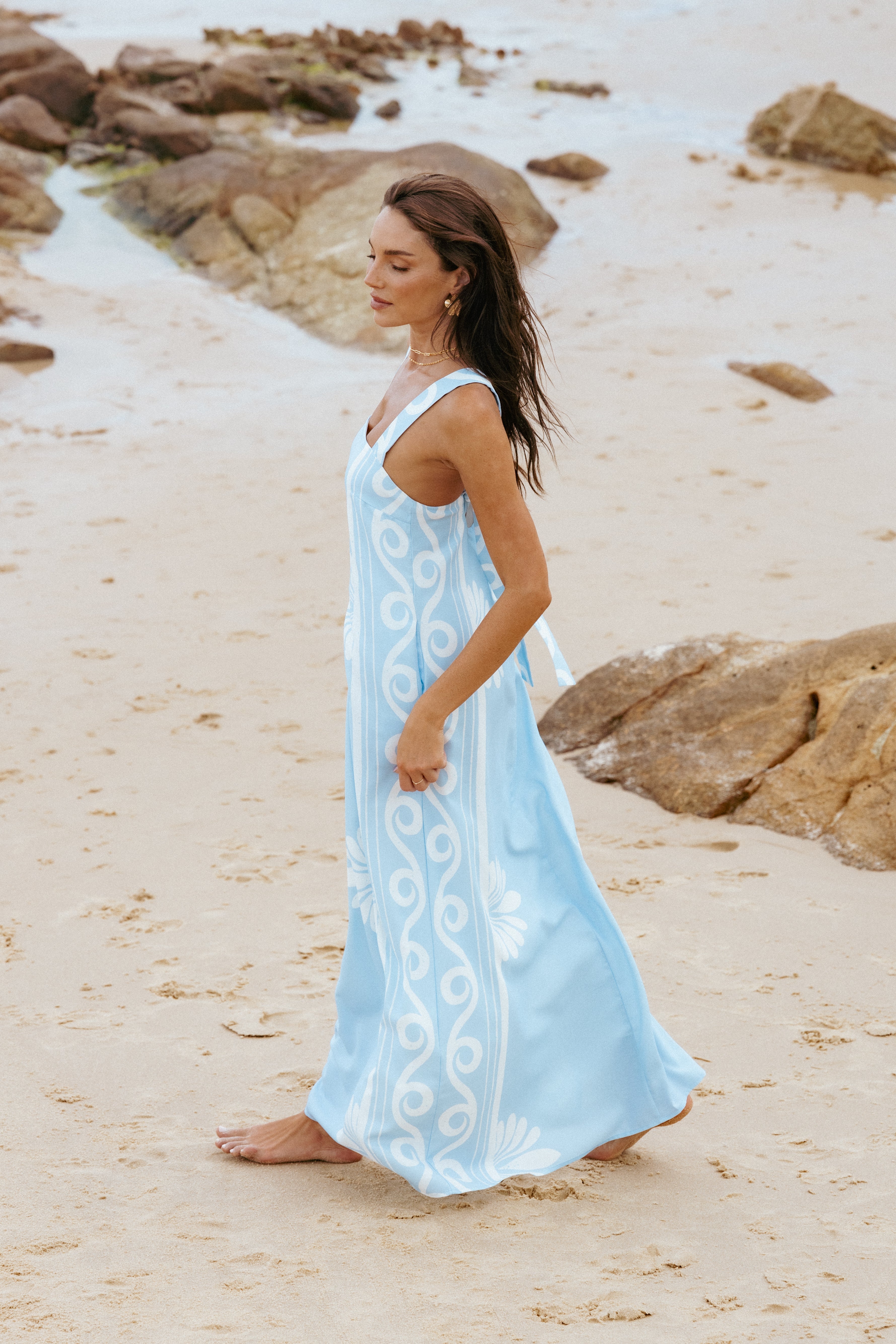Valeria Square Neck Maxi Dress with Pockets - Blue