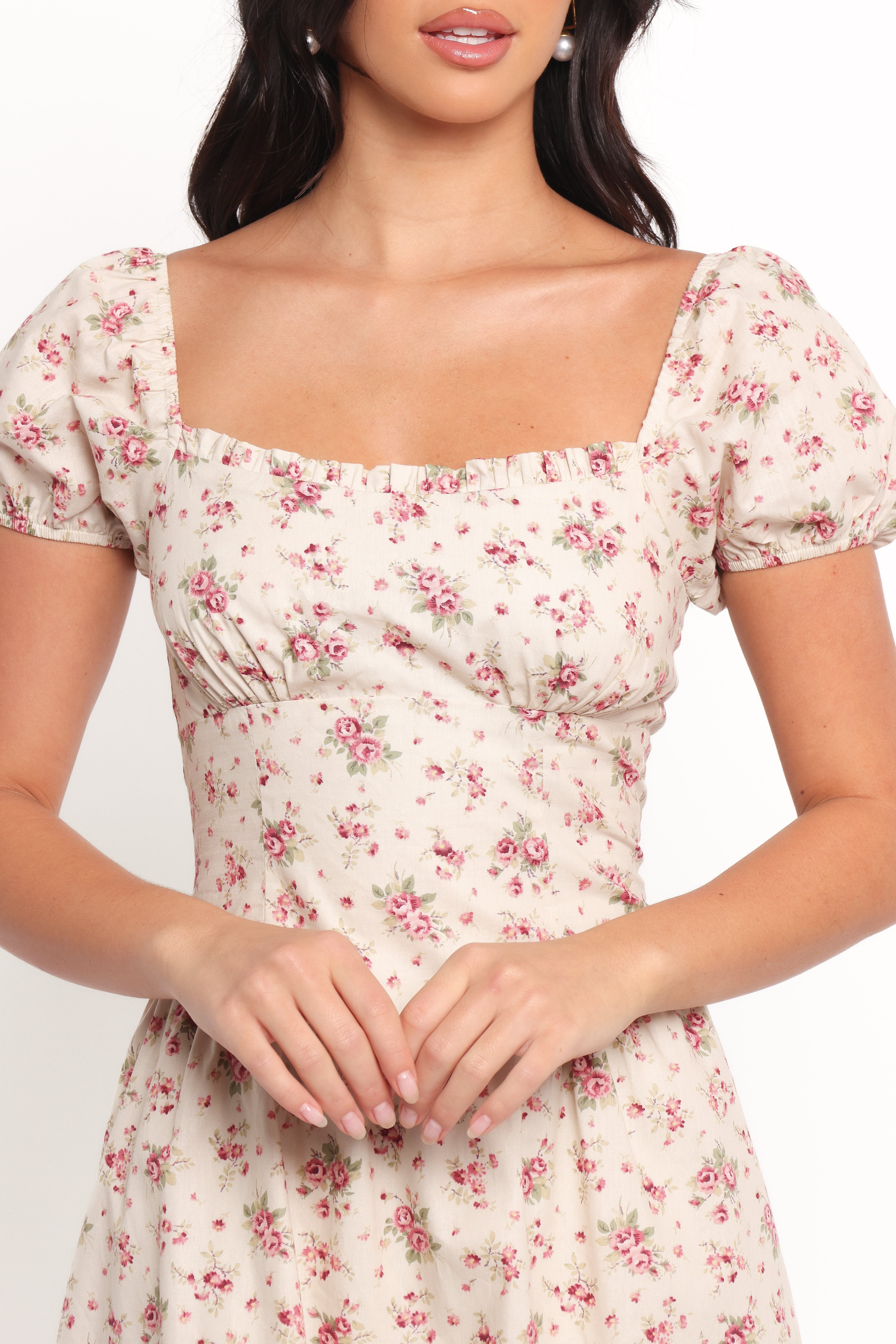 Red Floral Mini Dress - Isobelle Square Neck Short Sleeves