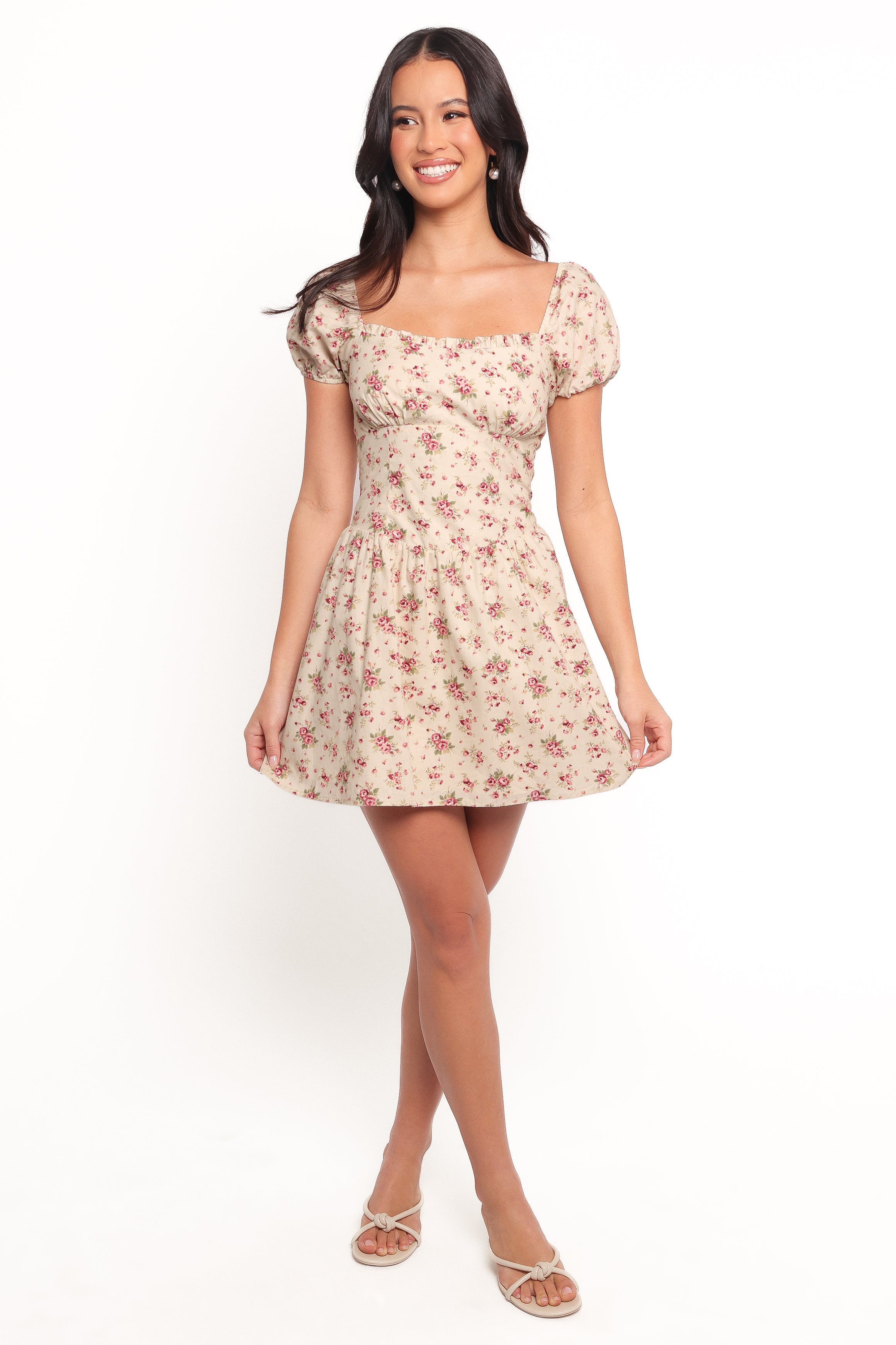 Red Floral Mini Dress - Isobelle Square Neck Short Sleeves