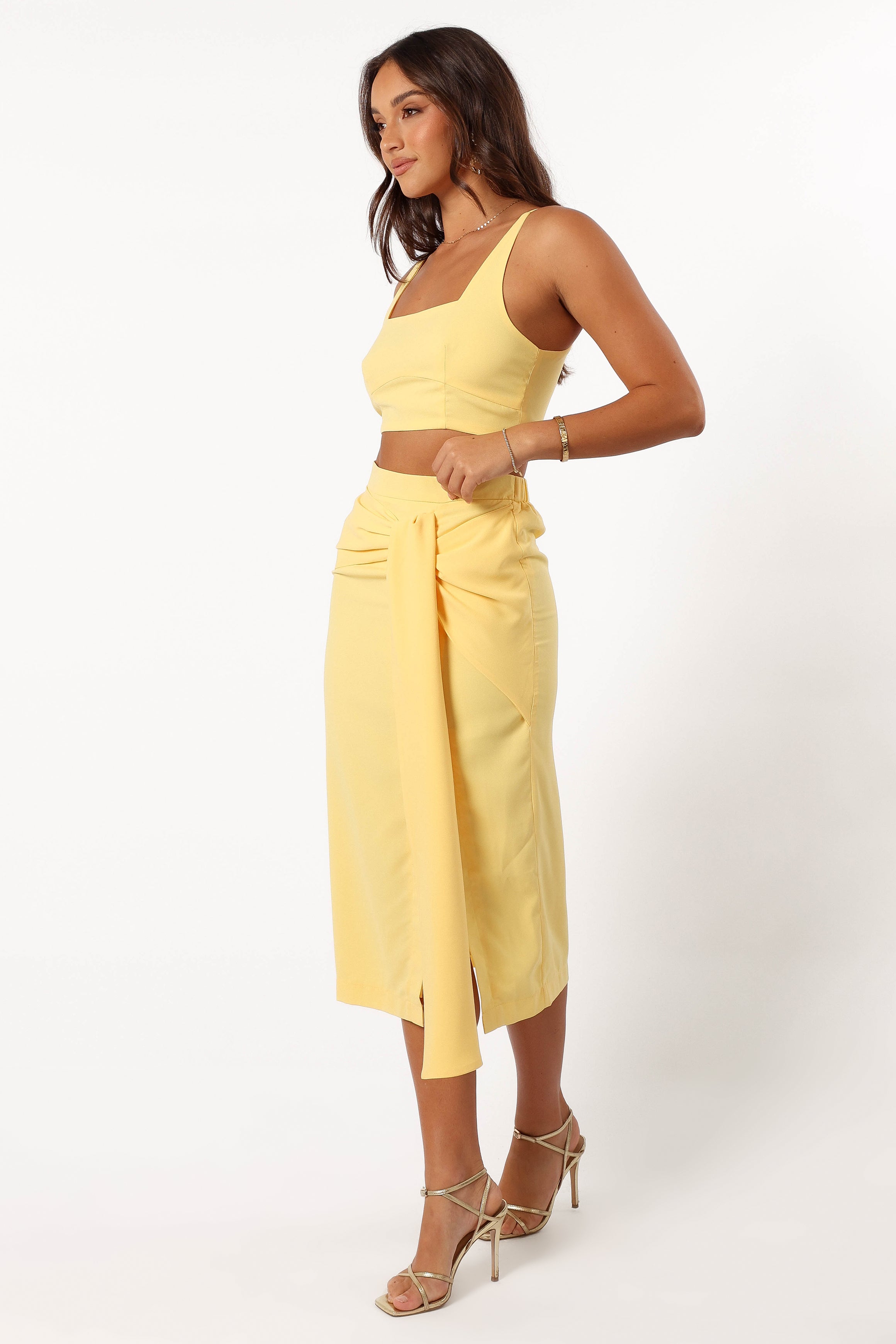 Zanita Yellow Crop Top & Skirt Set with Adjustable Straps