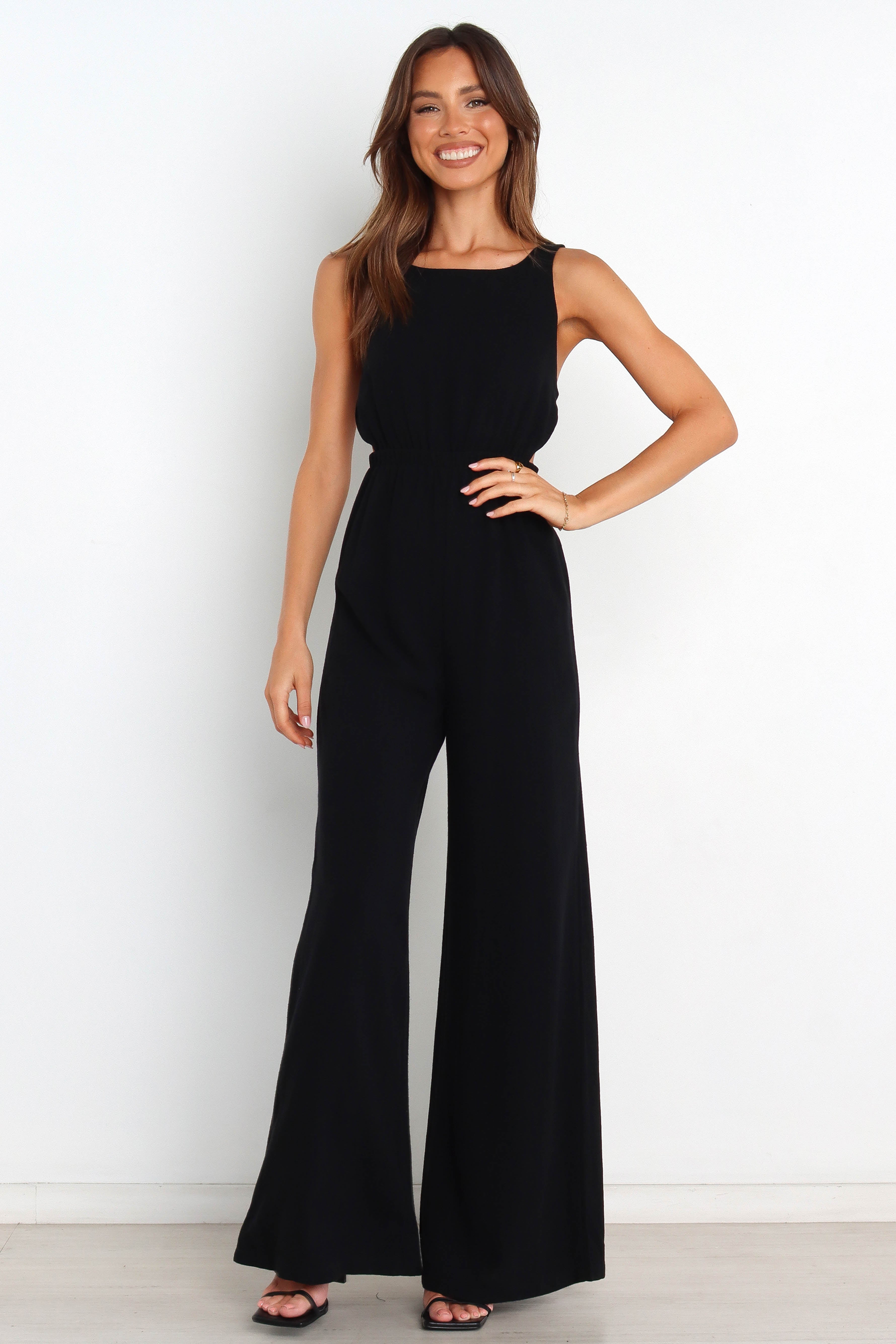 Black Linen Jumpsuit for Women - Eddie Open Back Design