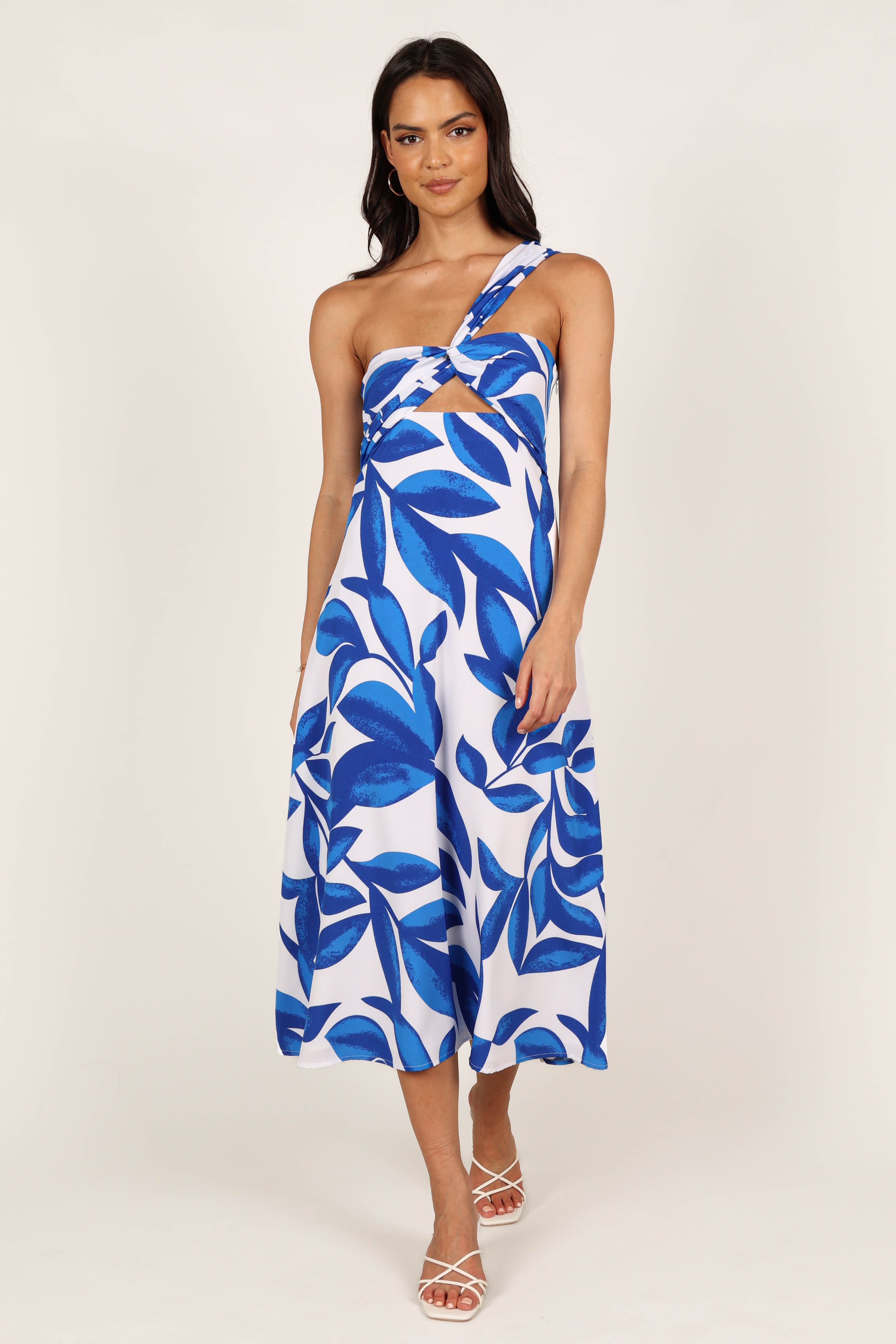 One Shoulder Floral Midi Dress with Cut Out Detail - Freddie