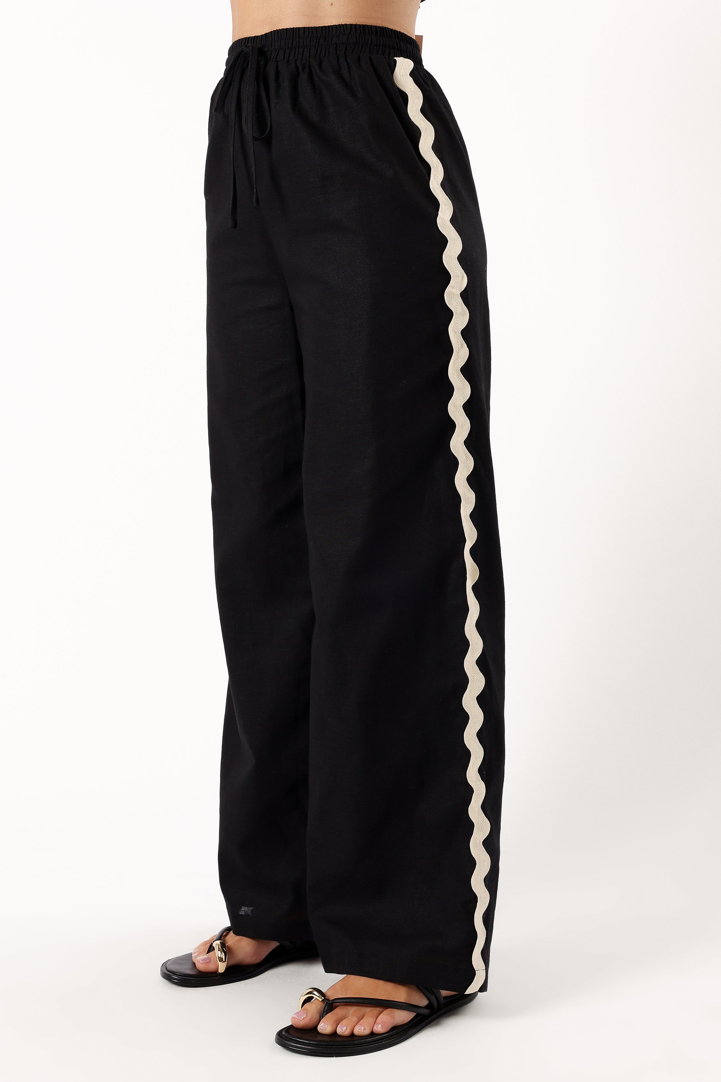 Women's High Waisted Cotton Wide Leg Pants - Mollymook Black Cream