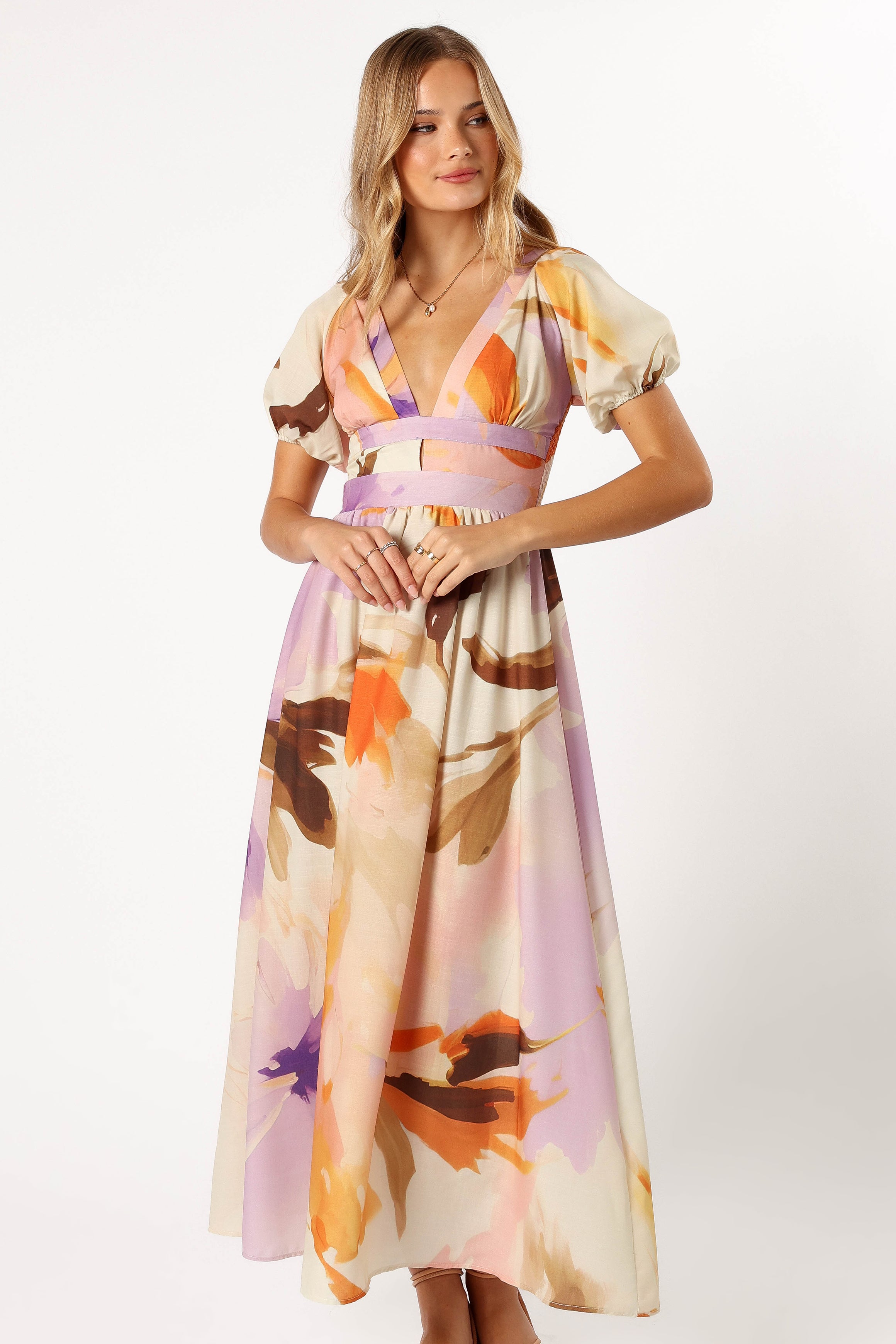 Christoff Floral Maxi Dress with V-Neck & Keyhole Cut-Out