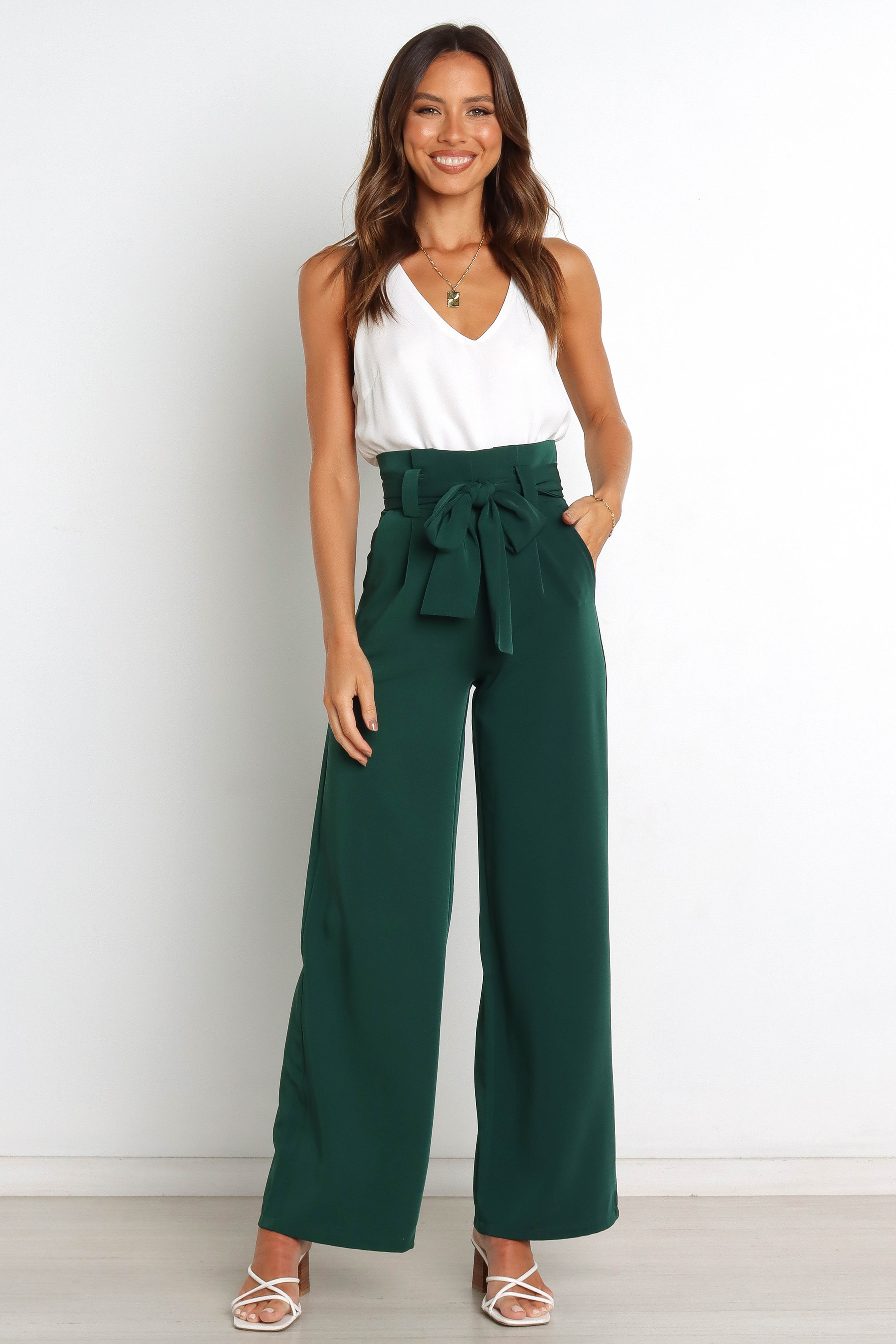 Emerald Green High Waisted Wide Leg Pants - Kieran