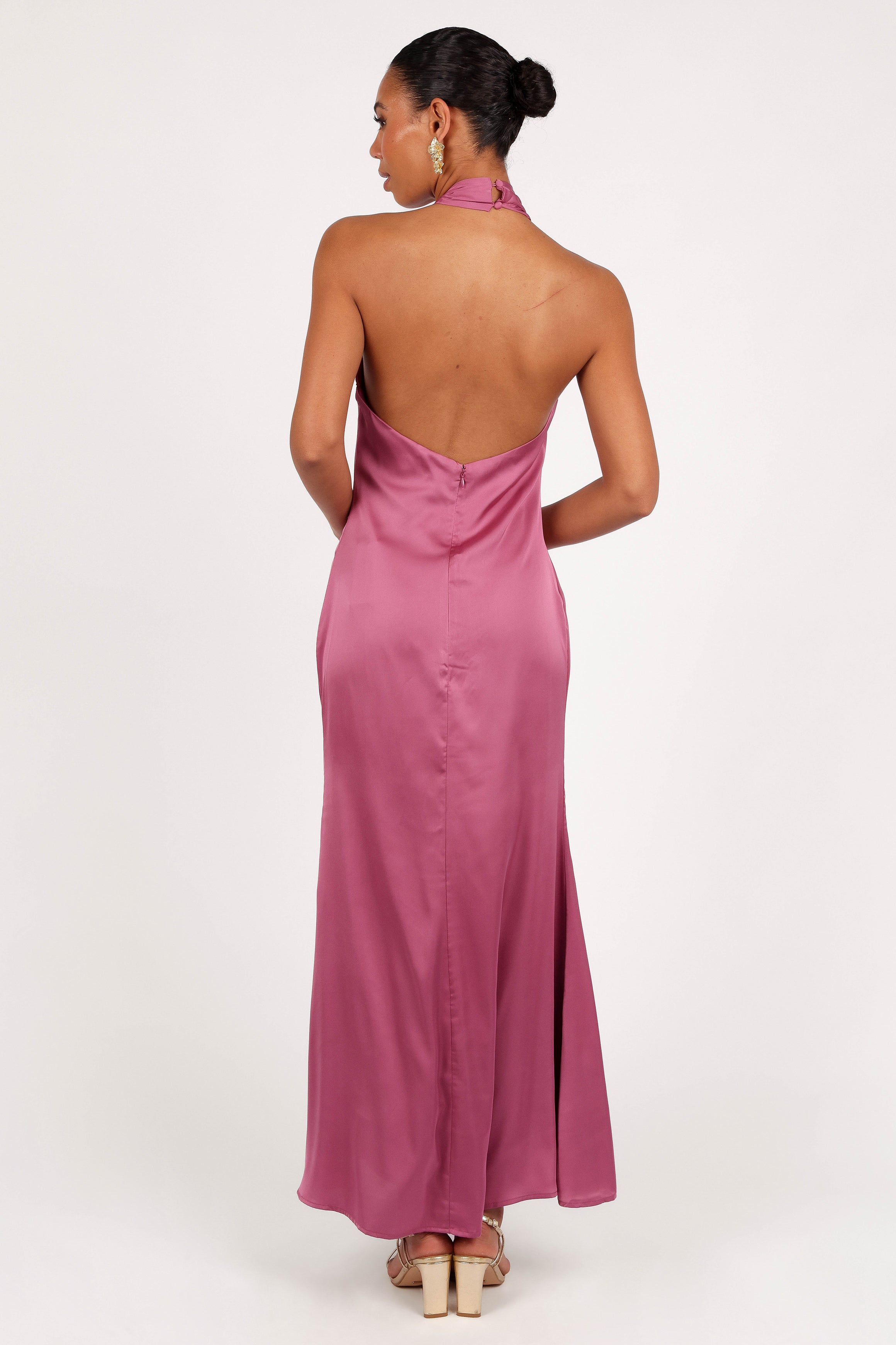 Mila Satin Halter Neck Maxi Dress in Dark Rose