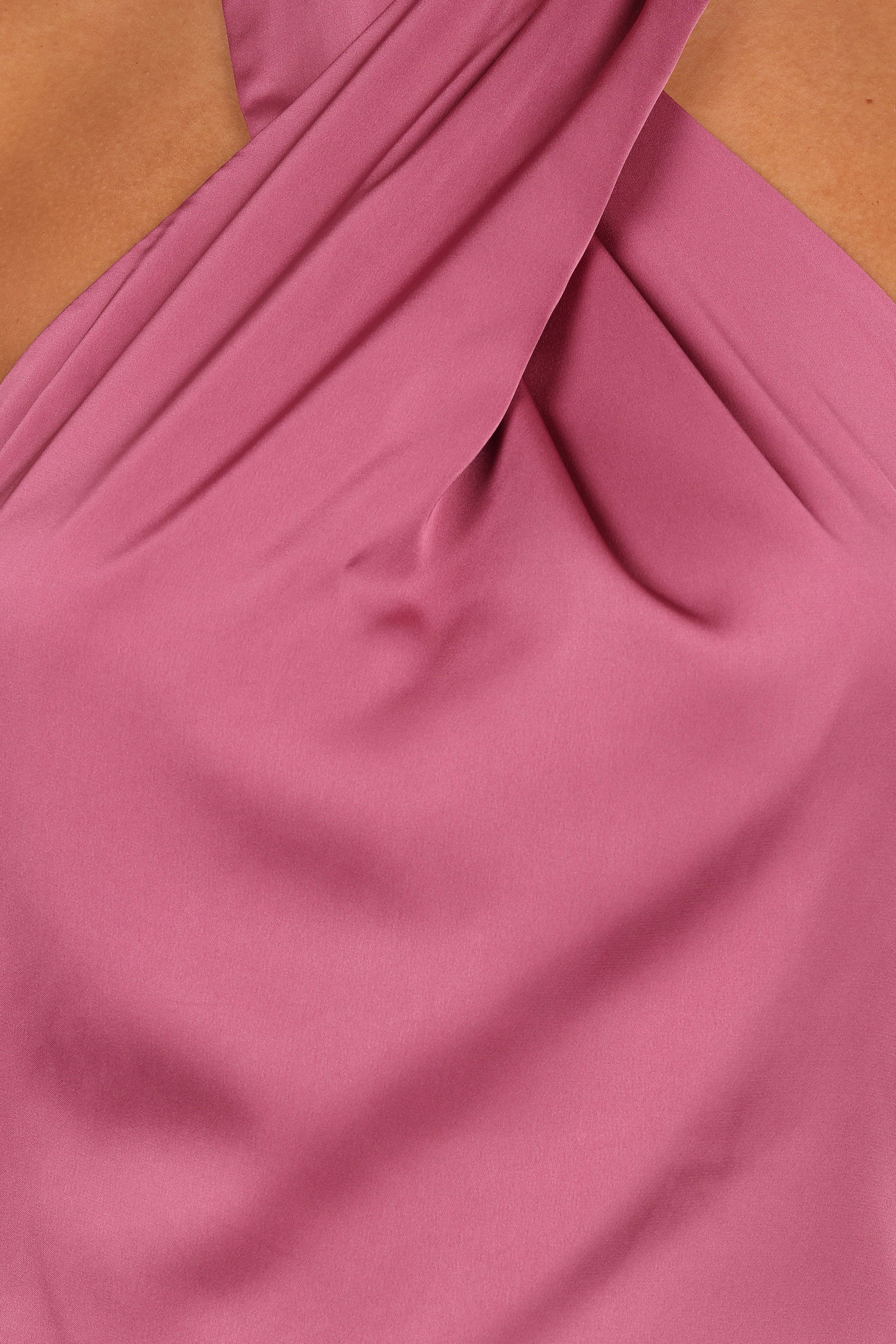 Mila Satin Halter Neck Maxi Dress in Dark Rose