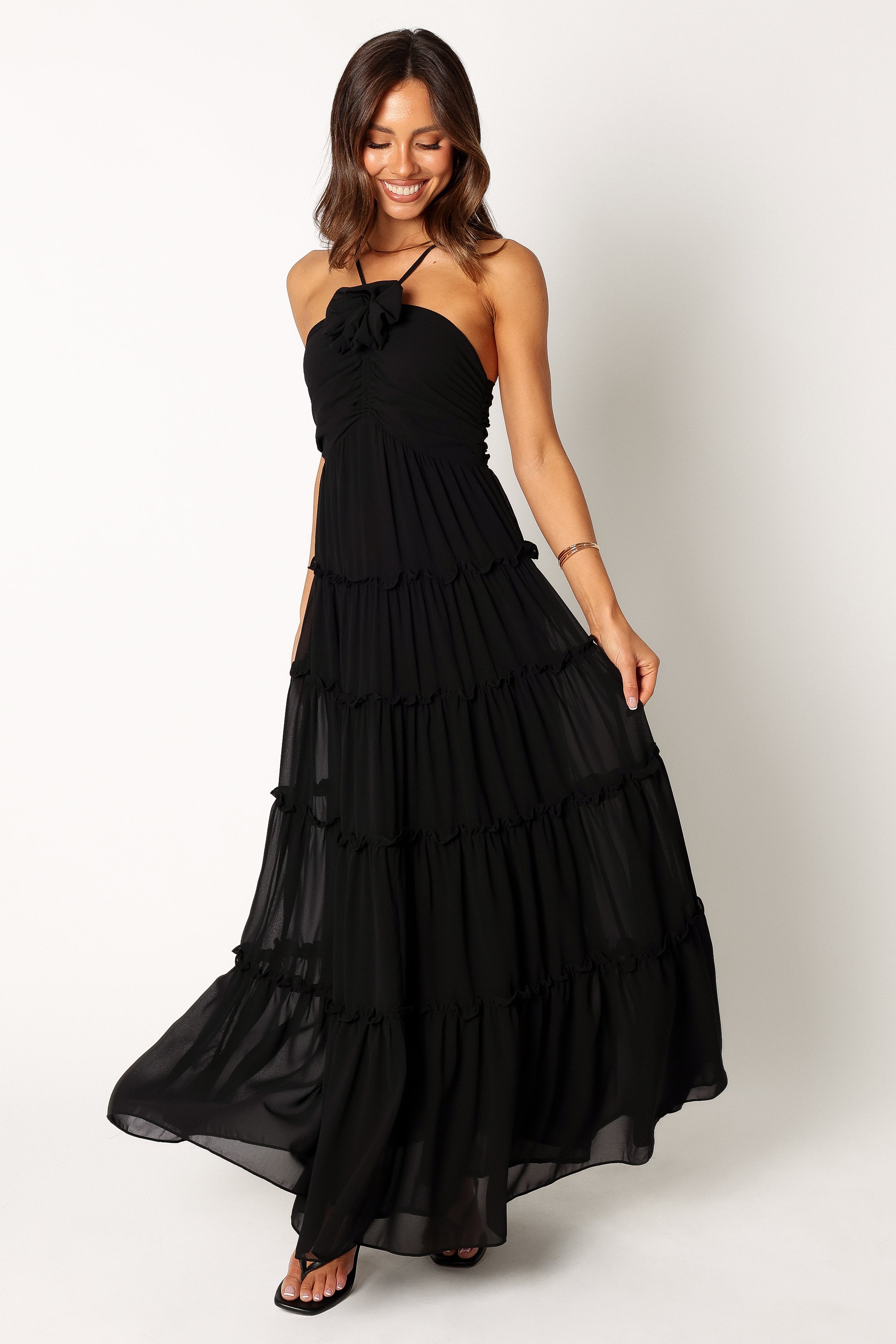 Black Halterneck Maxi Dress - Dottie Tiered Summer Dress
