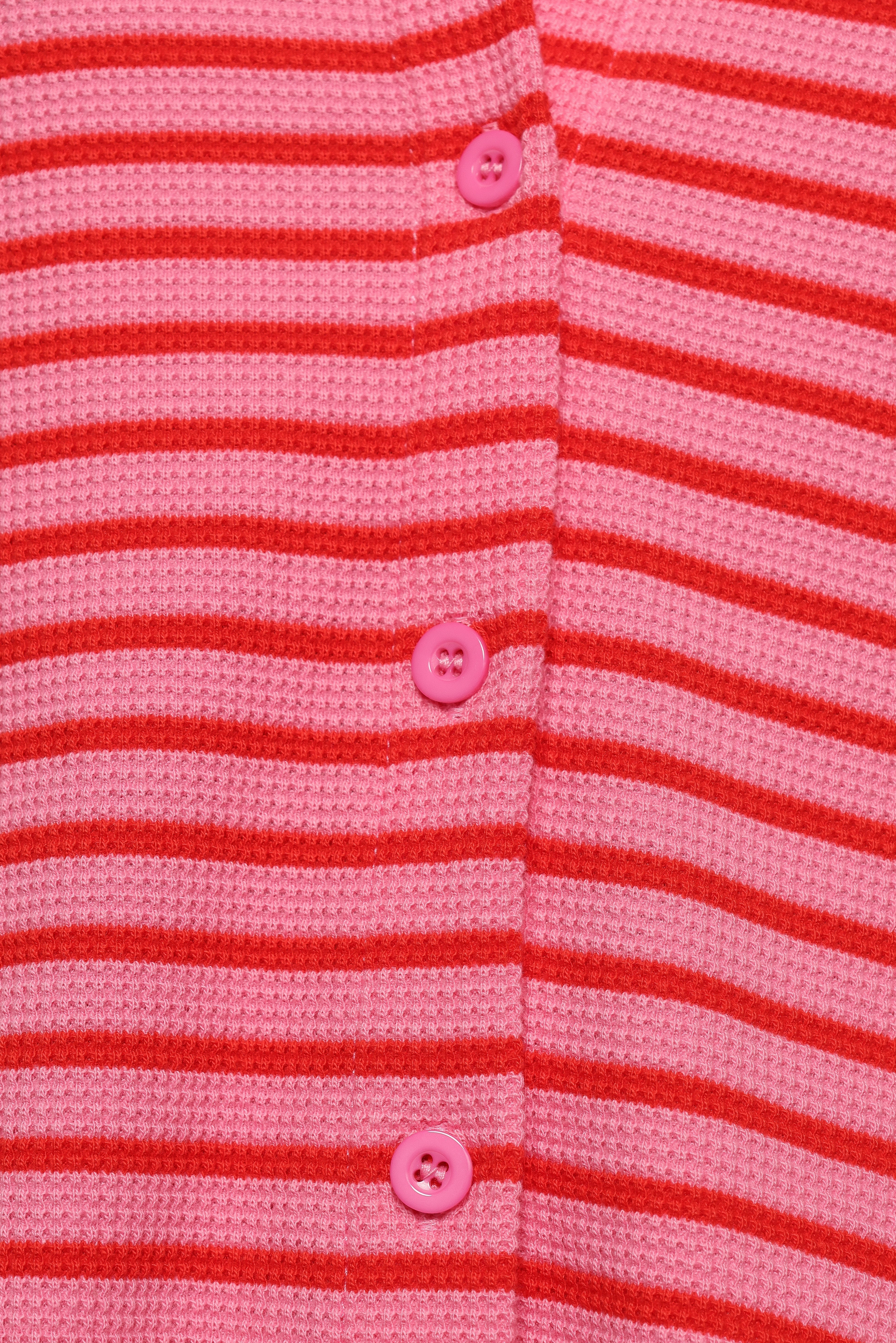 Alden Cotton Knit Short Set - Pink & Red Striped Loungewear