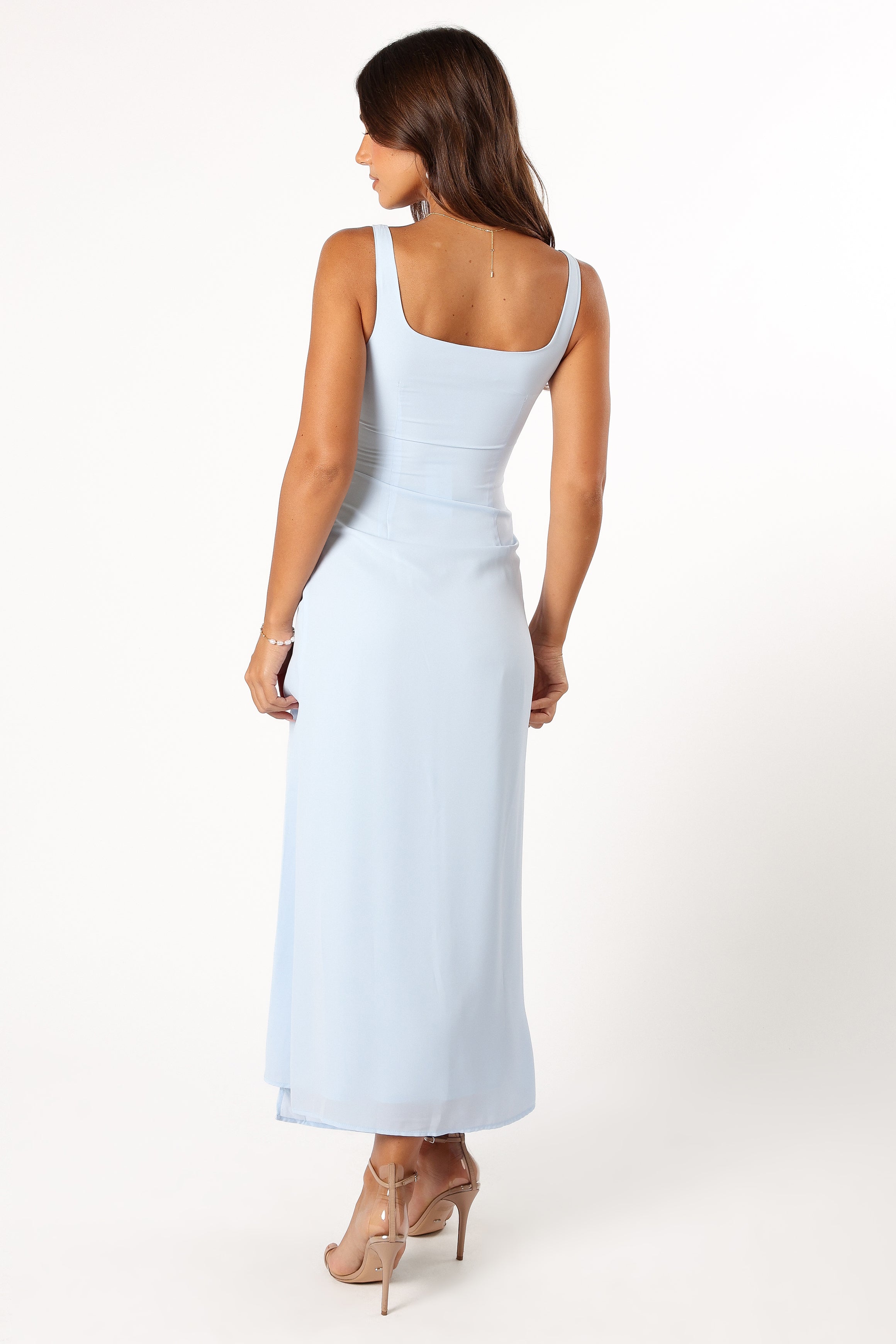 Nadea Blue Faux Wrap Maxi Dress with Square Neckline