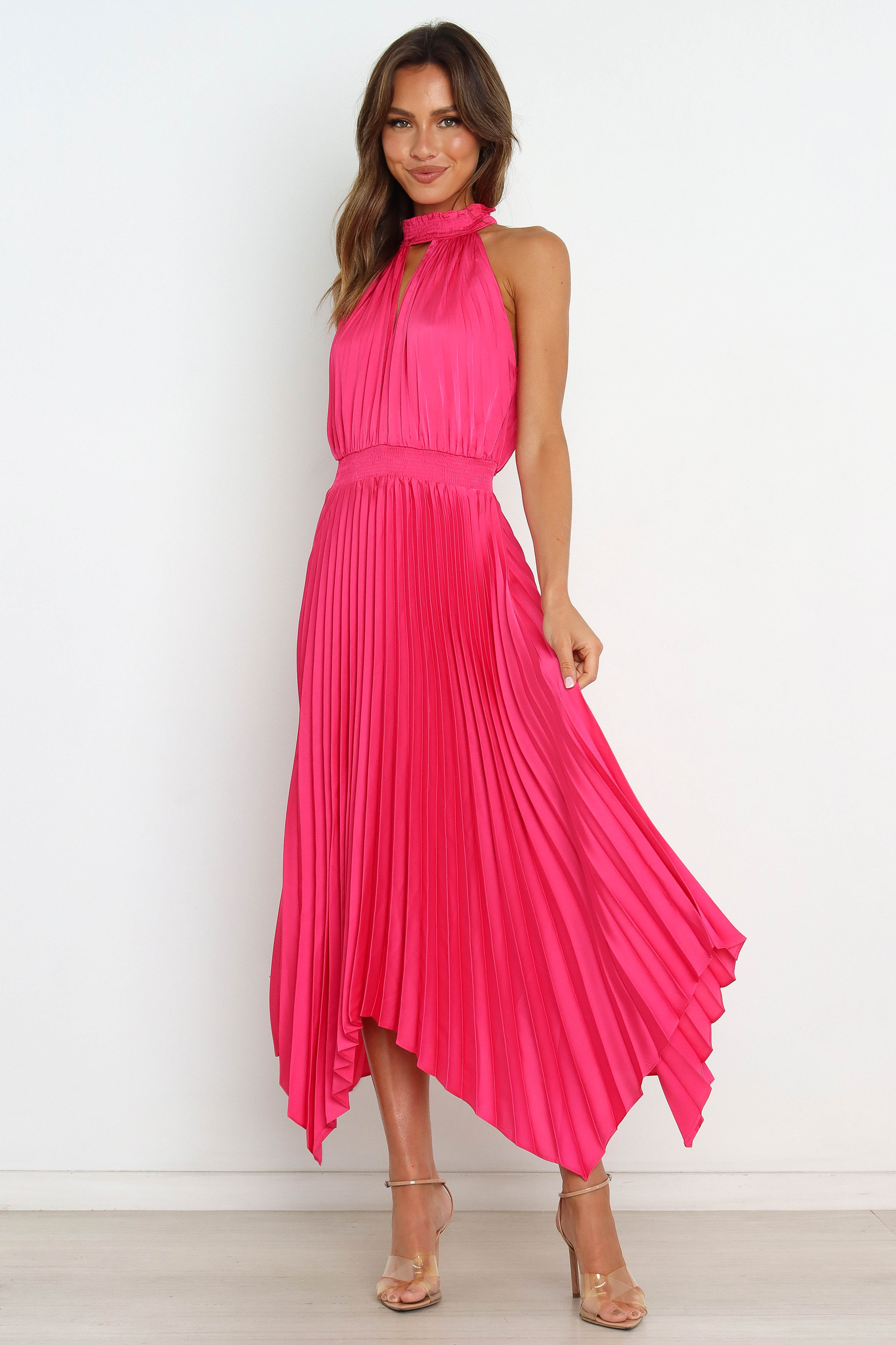 Elegant Pink Halter Maxi Dress with Cut Outs - Dominique
