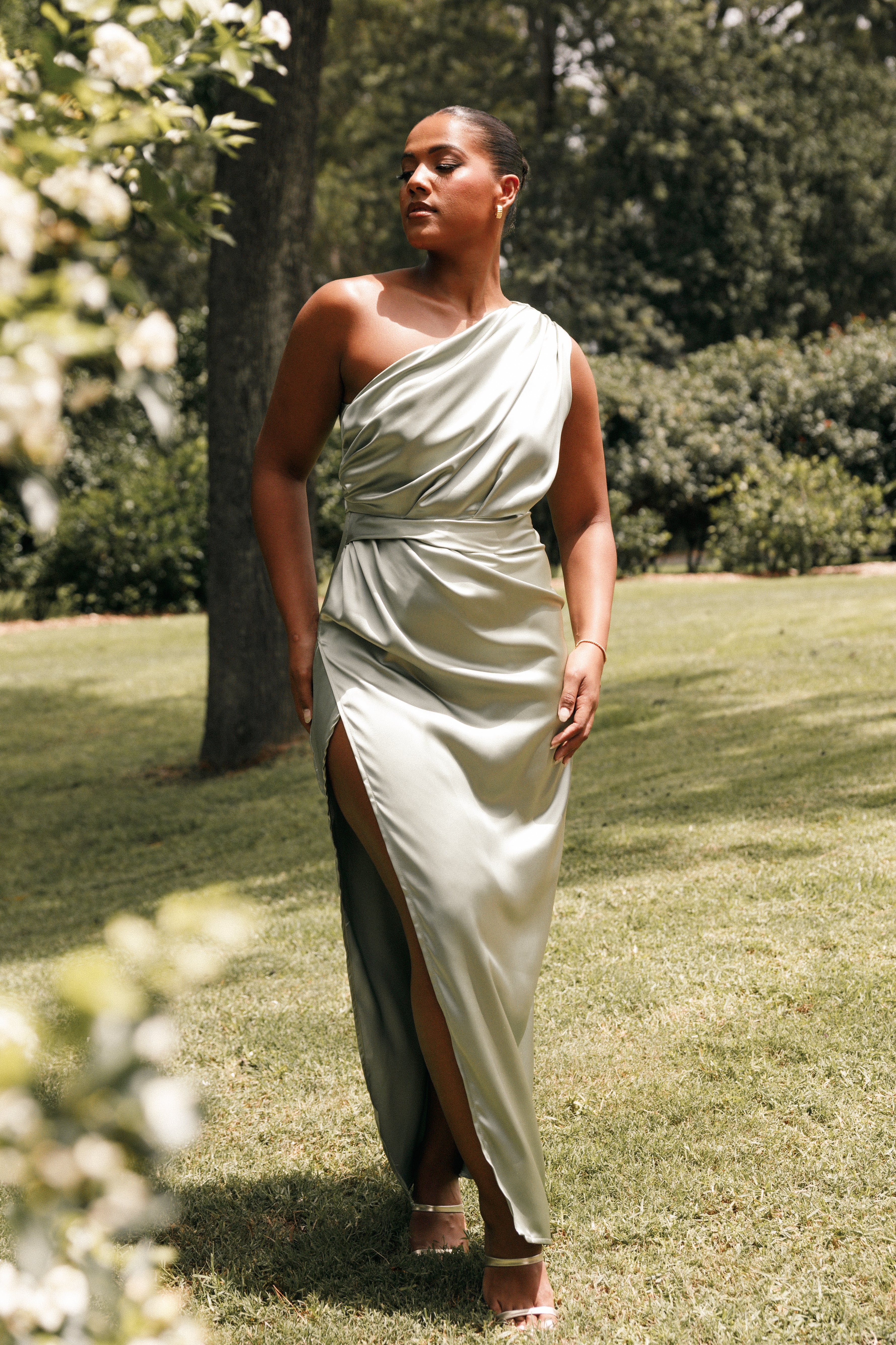Nadia Sage Satin One Shoulder Maxi Dress for Special Occasions