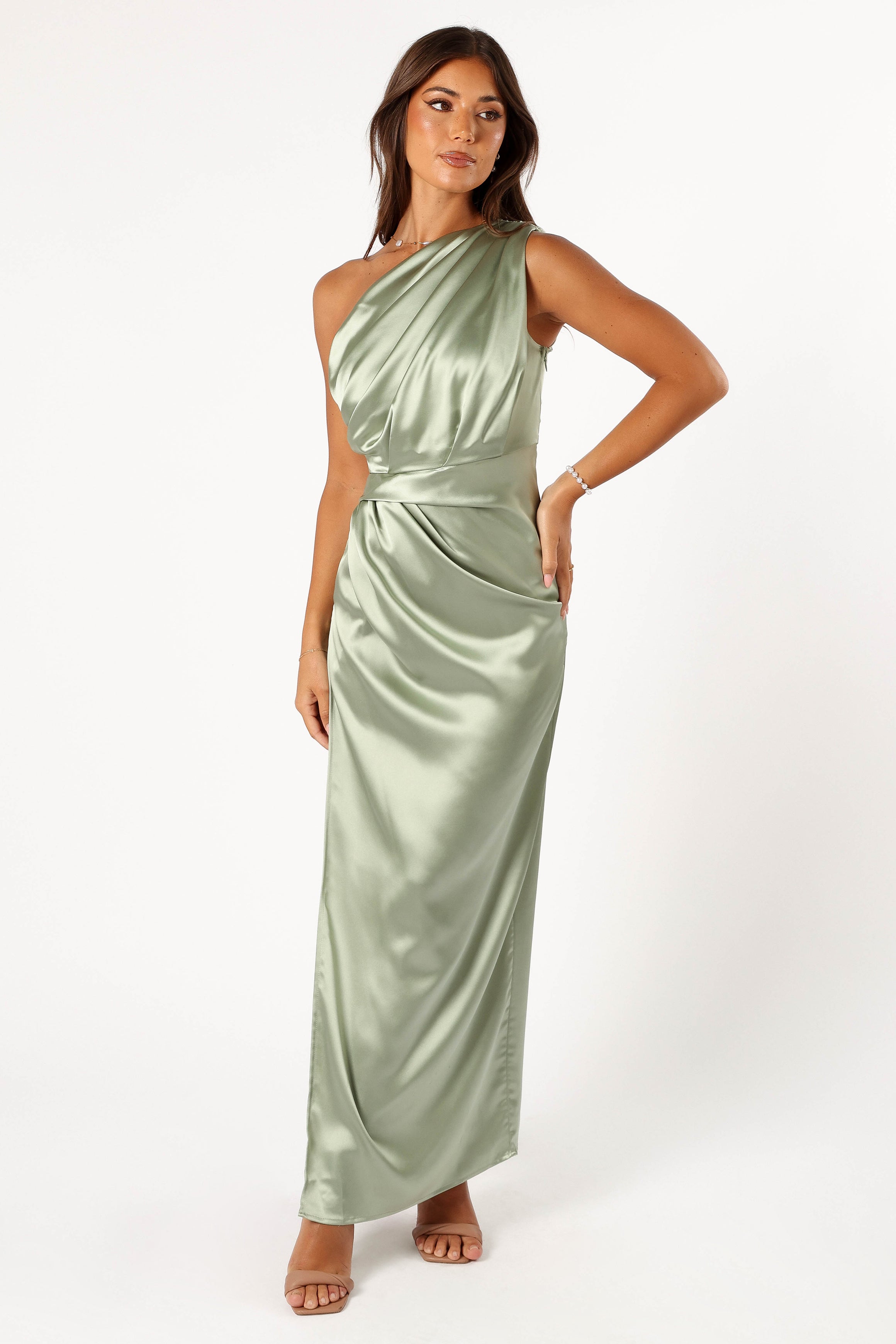Nadia Sage Satin One Shoulder Maxi Dress for Special Occasions
