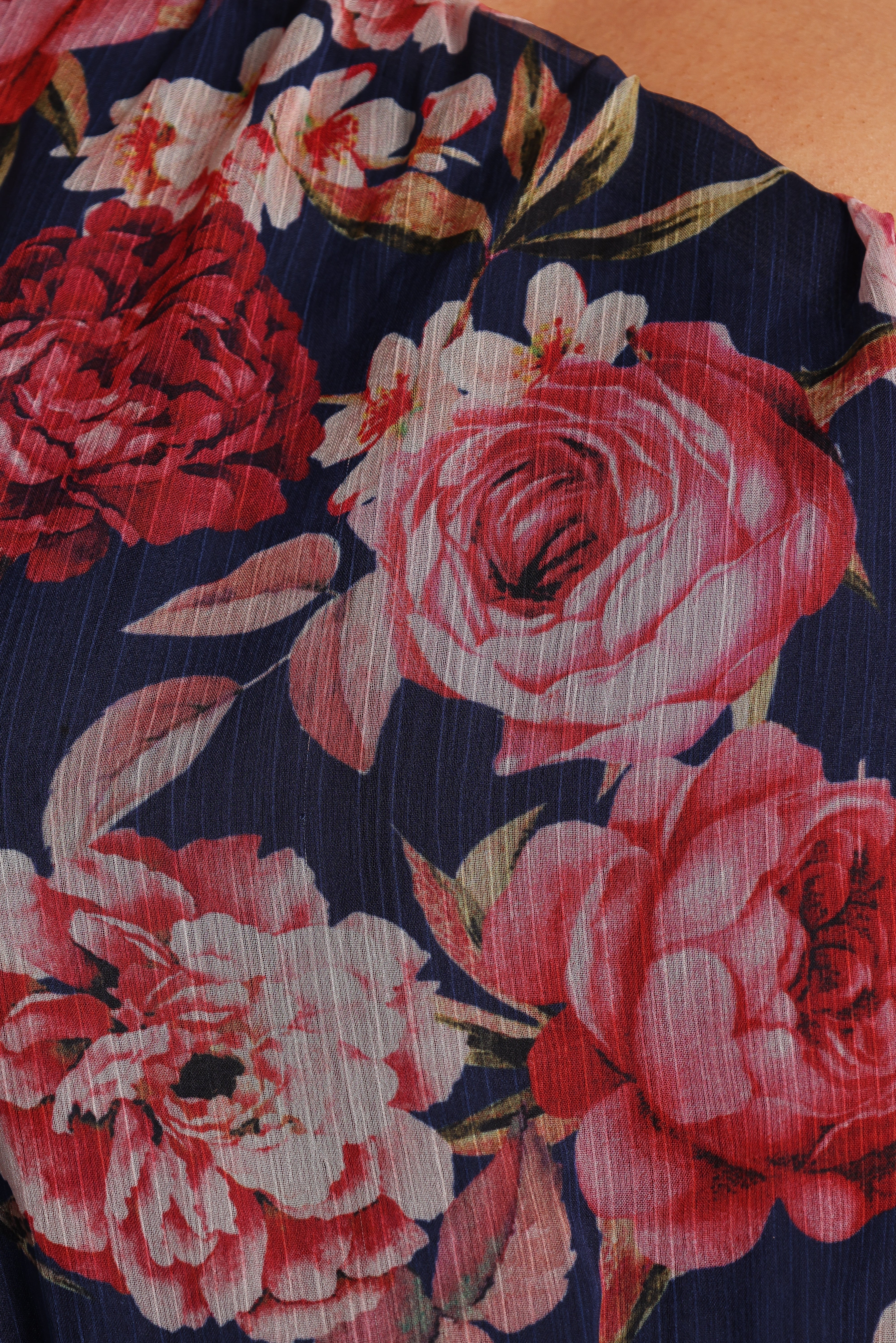 Layley Navy Floral One Shoulder Maxi Dress with Shirred Waist