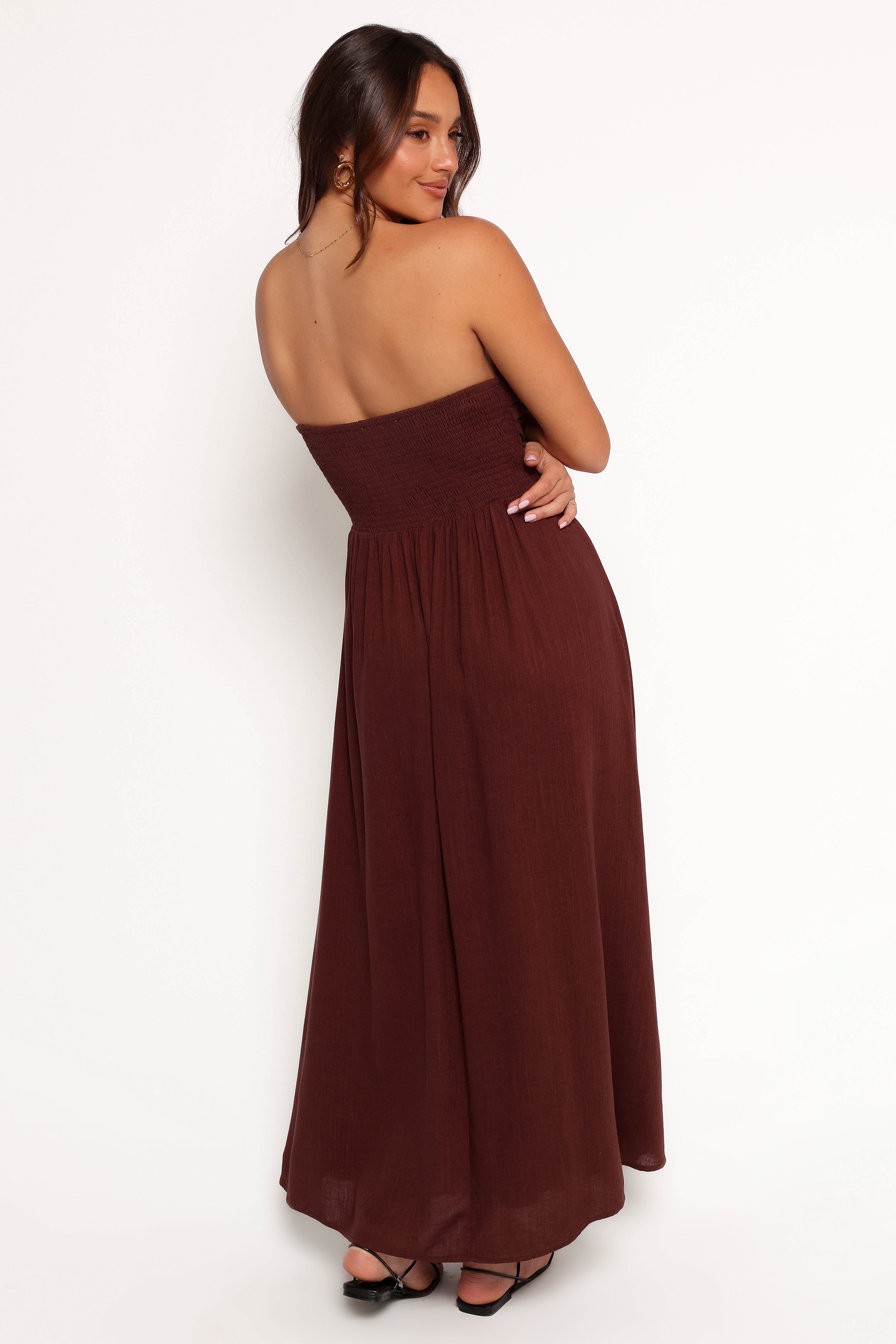 Chocolate Brown Strapless Maxi Dress - Kayt Linen Rayon