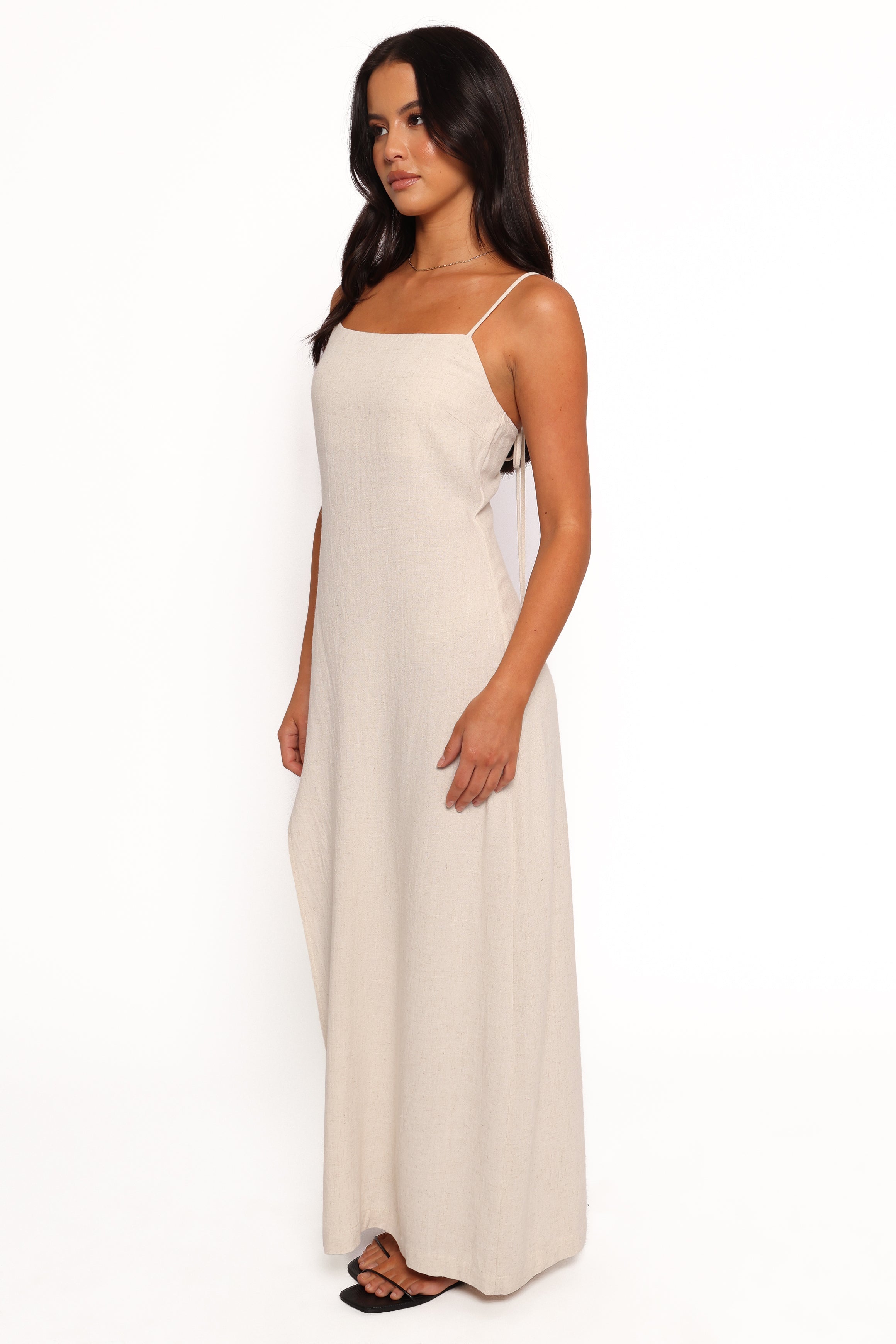 Sawyer Oatmeal Midi Slip Dress with Side Split & Thin Straps