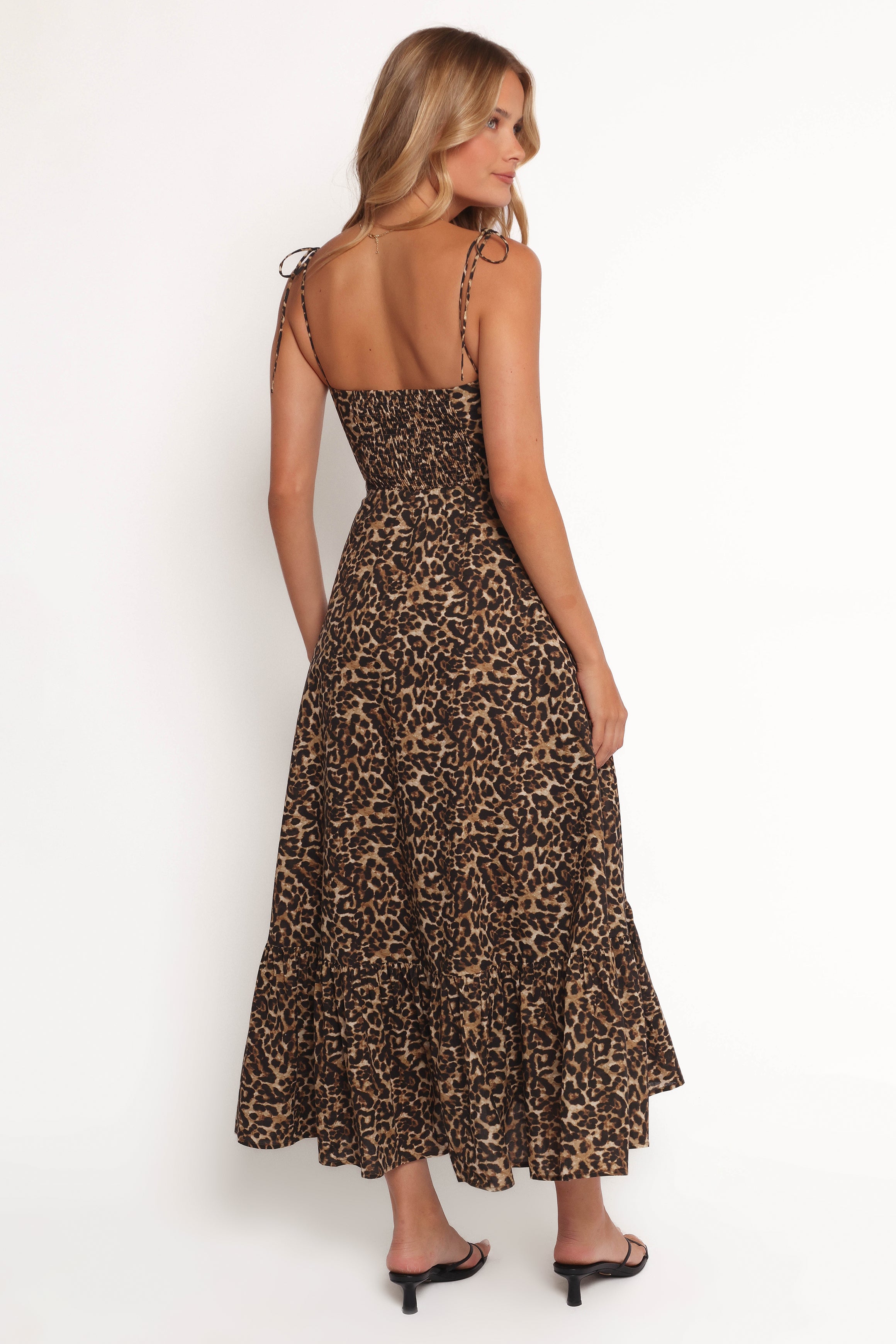Leopard Print Ayana Midi Dress with Sweetheart Neckline & Adjustable Straps