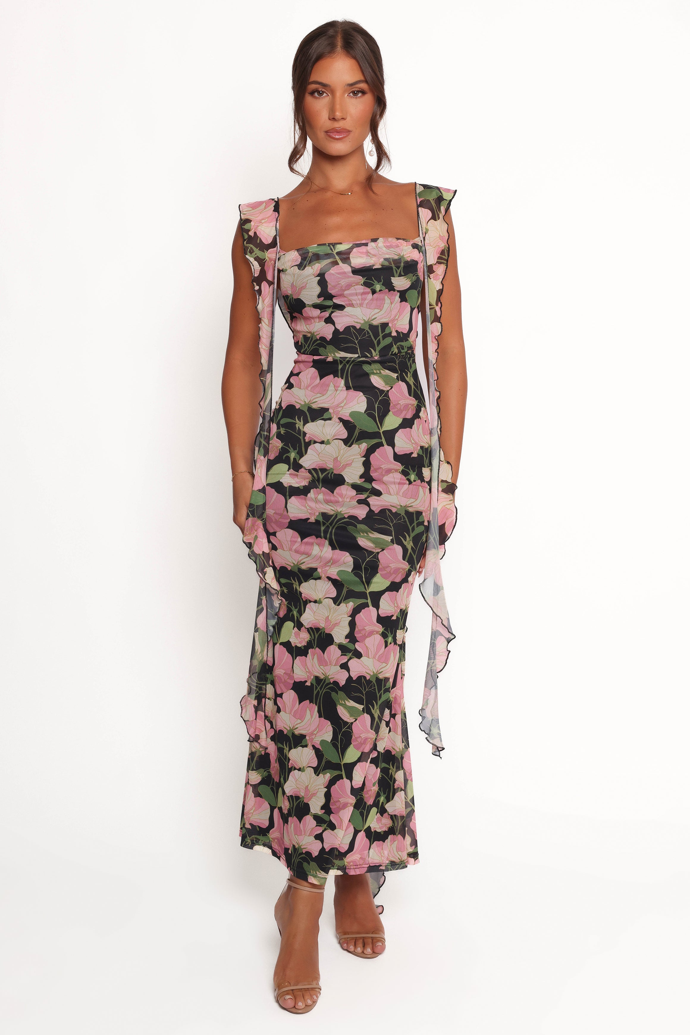 Chiara Floral Maxi Dress with Cowl Neck & Ruffle Straps