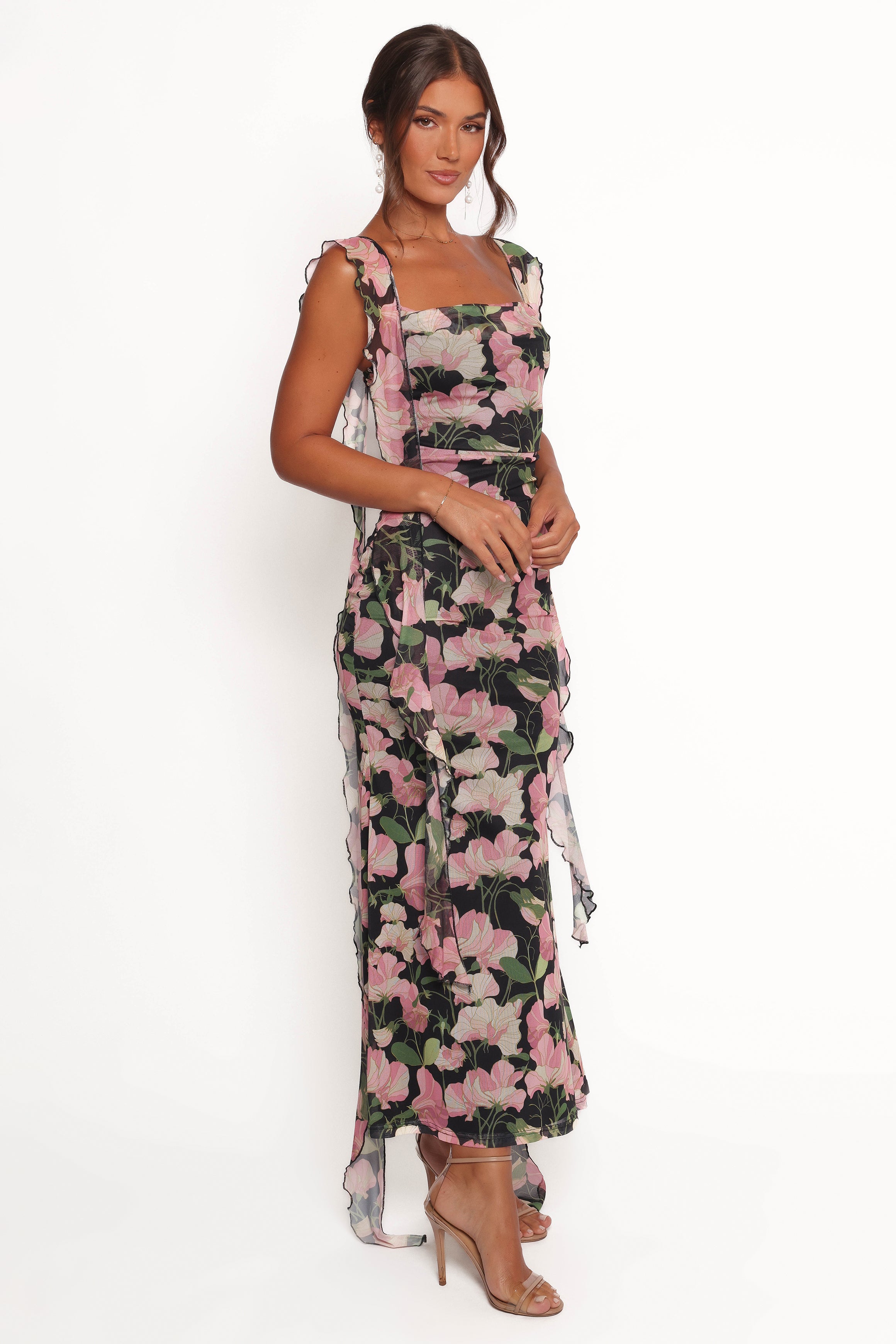 Chiara Floral Maxi Dress with Cowl Neck & Ruffle Straps