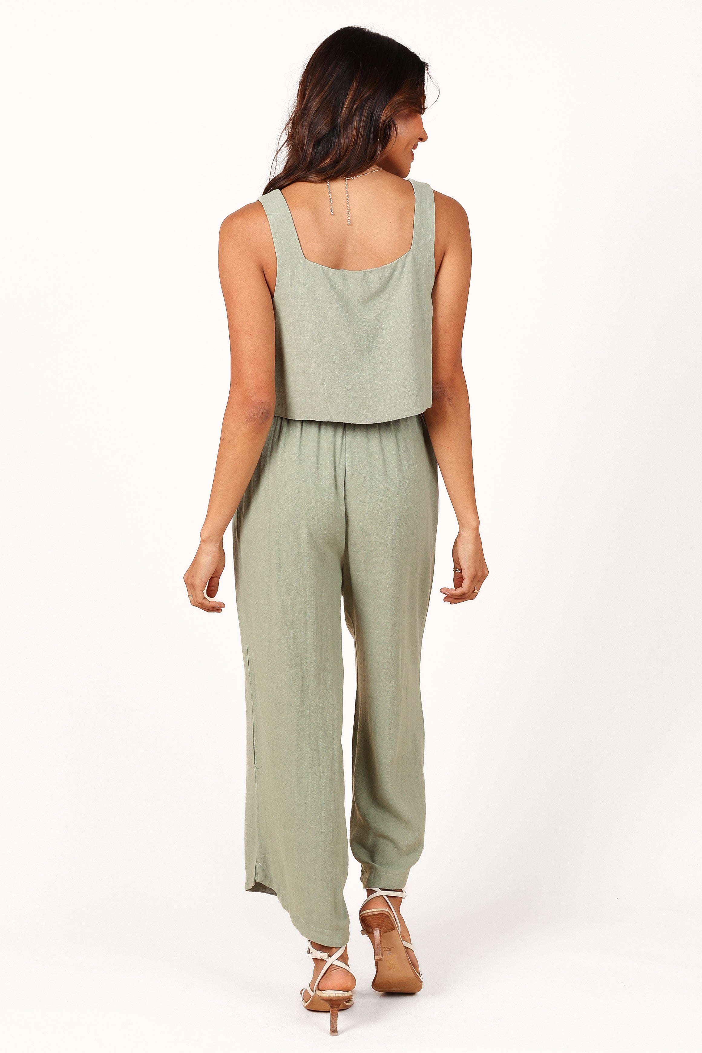 Eleanor Linen Cropped Top - Green Square Neck Summer Blouse