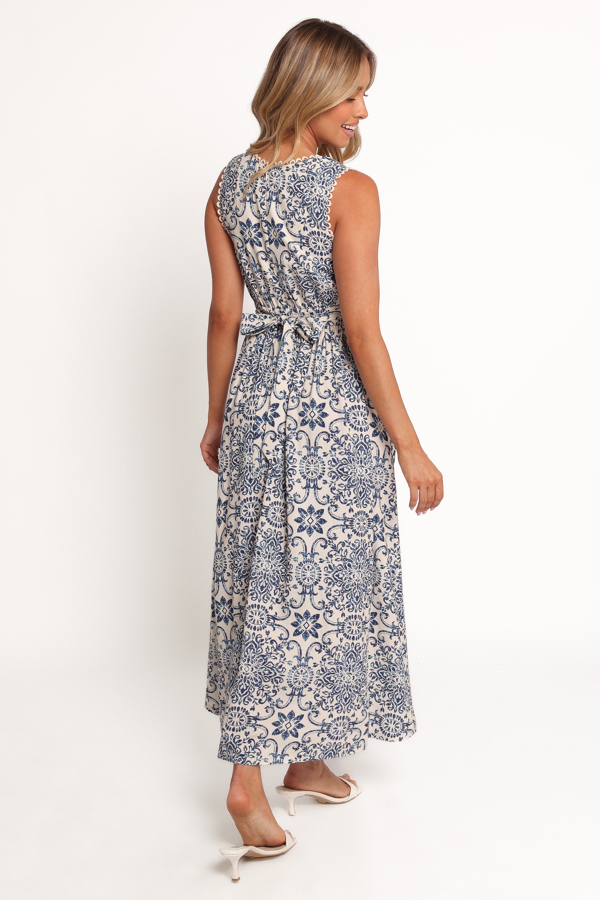 Elysia Floral Midi Dress with Empire Waist & V-Neck