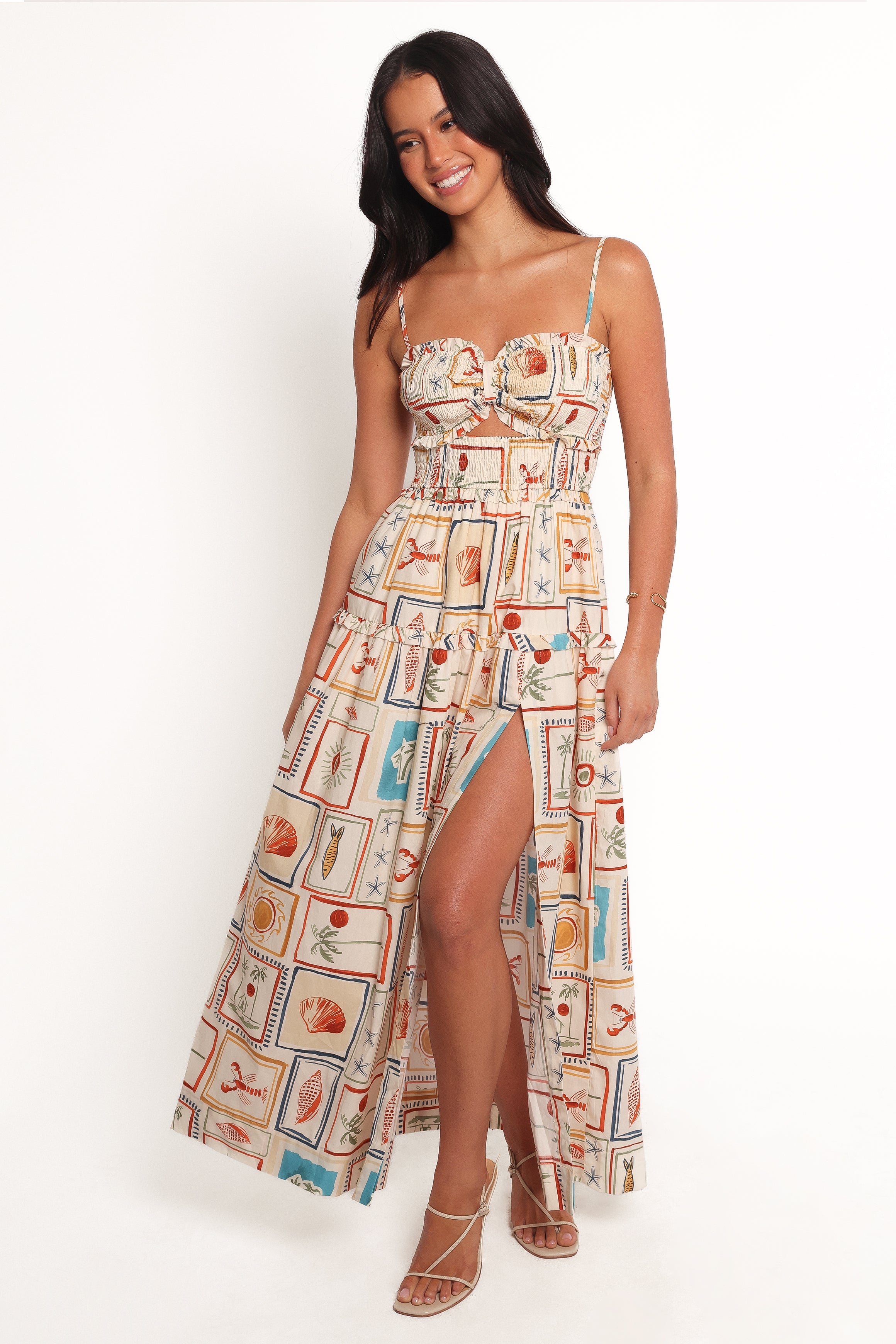 Women's Sardinia Print Maxi Dress with Sweetheart Neckline – Hana