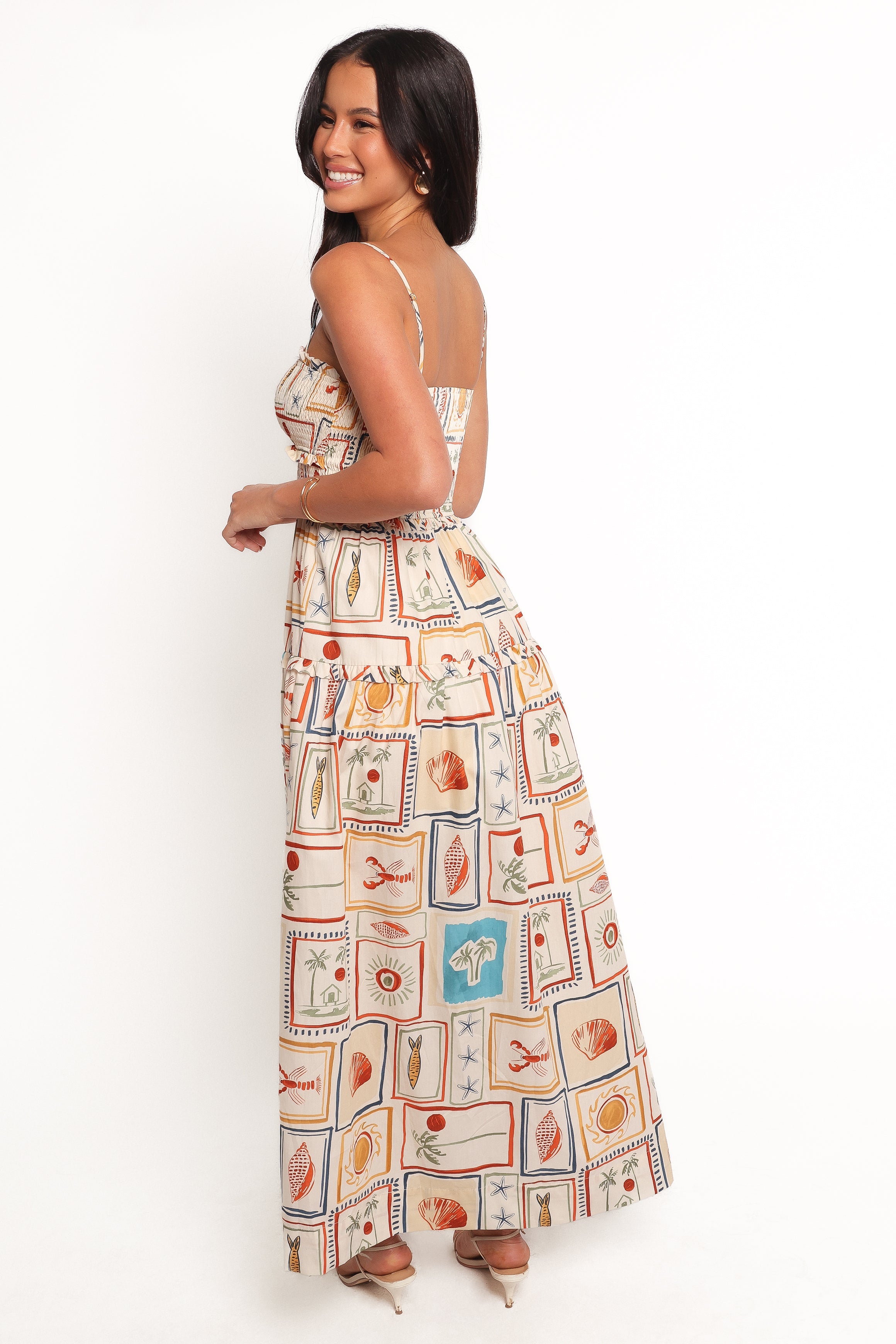Women's Sardinia Print Maxi Dress with Sweetheart Neckline – Hana