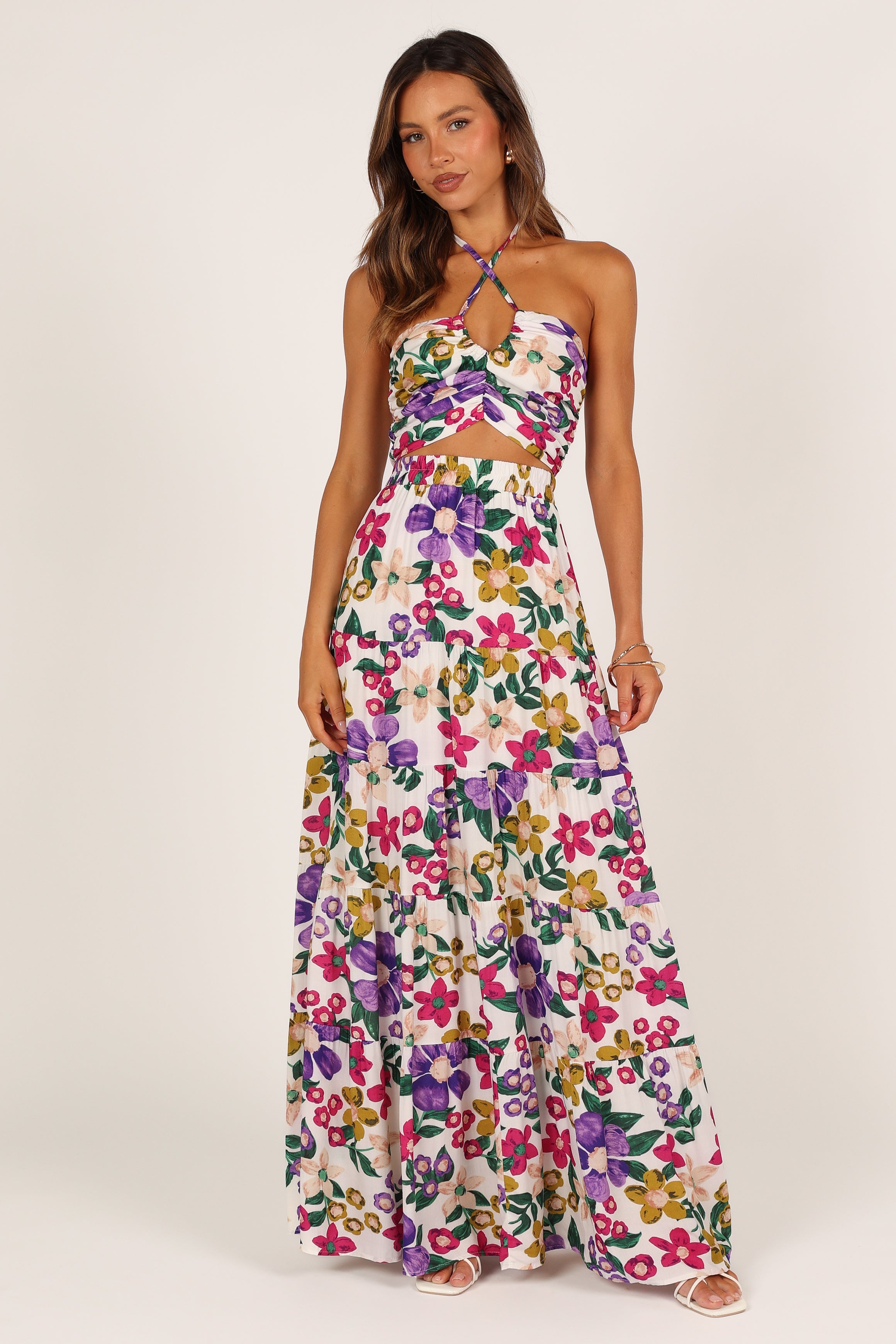 Floral Halter Top & Maxi Skirt Set - Kari - 100% Rayon