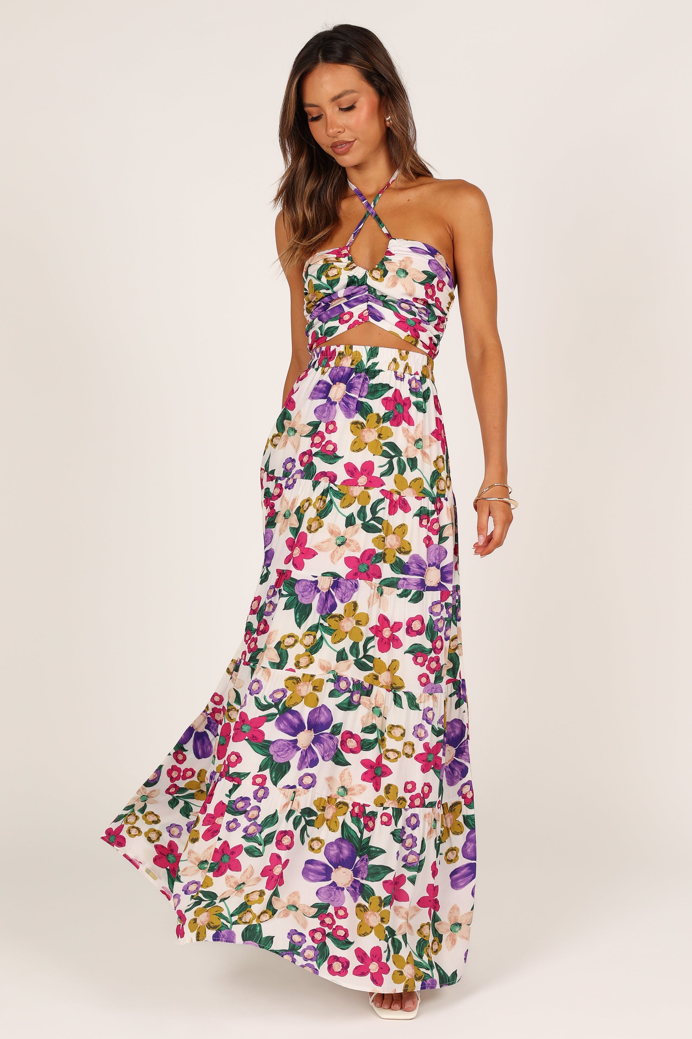 Floral Halter Top & Maxi Skirt Set - Kari - 100% Rayon