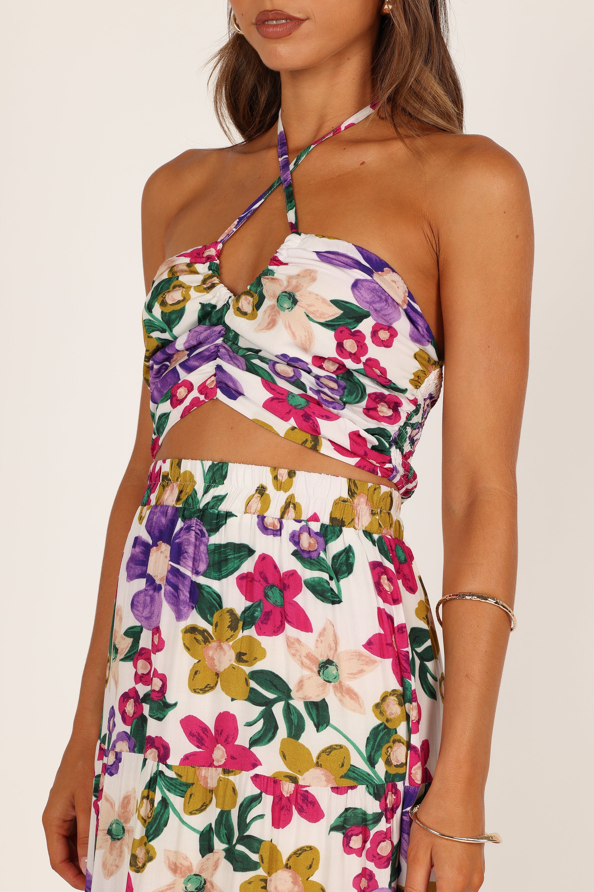 Floral Halter Top & Maxi Skirt Set - Kari - 100% Rayon