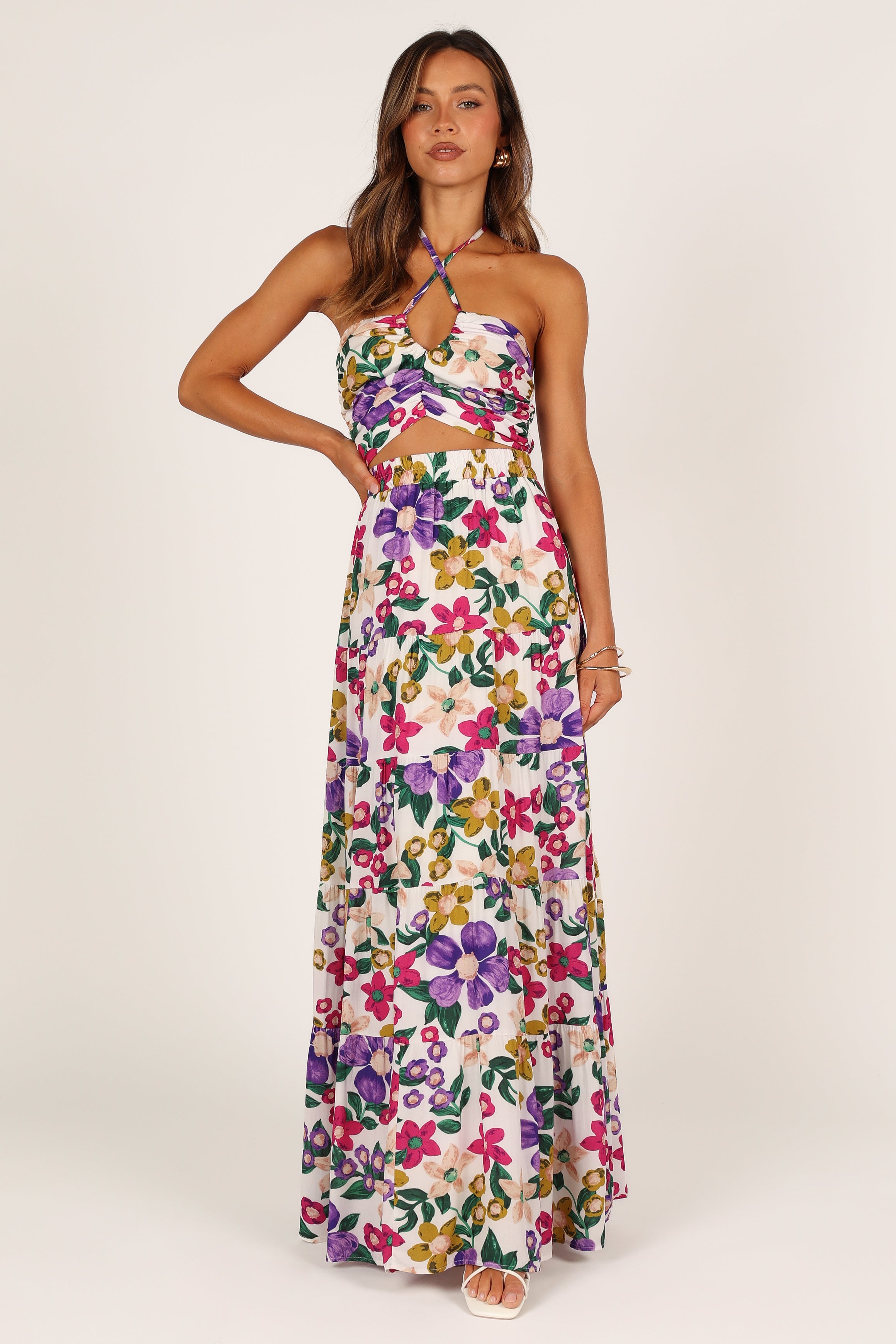 Floral Halter Top & Maxi Skirt Set - Kari - 100% Rayon
