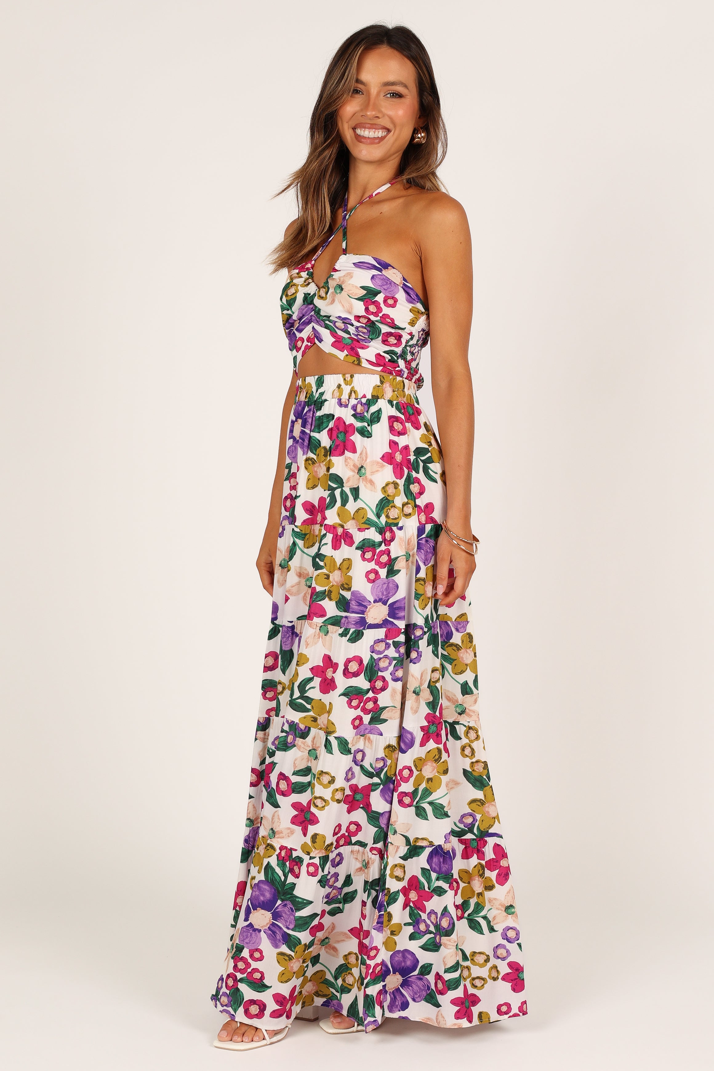 Floral Halter Top & Maxi Skirt Set - Kari - 100% Rayon